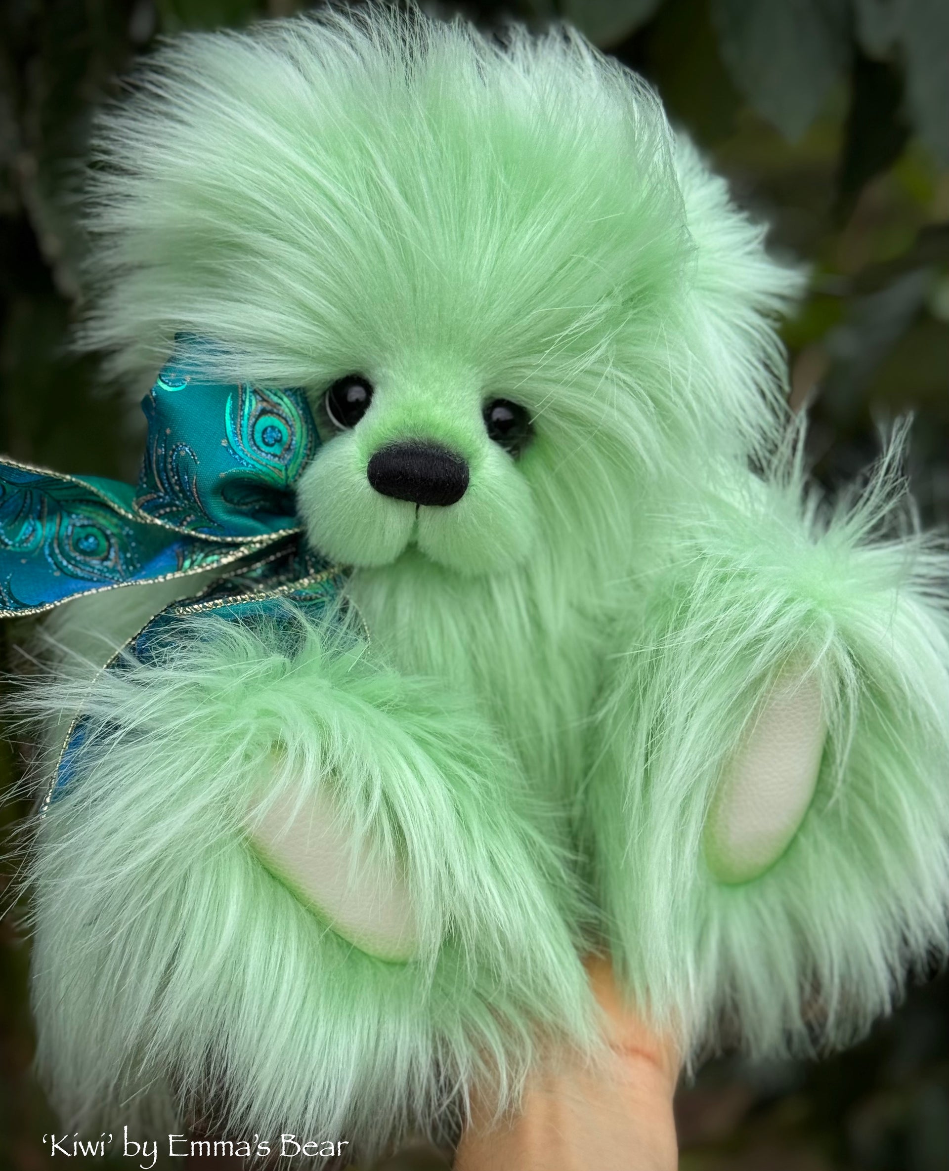 Kiwi - 13.5" Green Faux Fur Artist Bear by Emma's Bears - OOAK