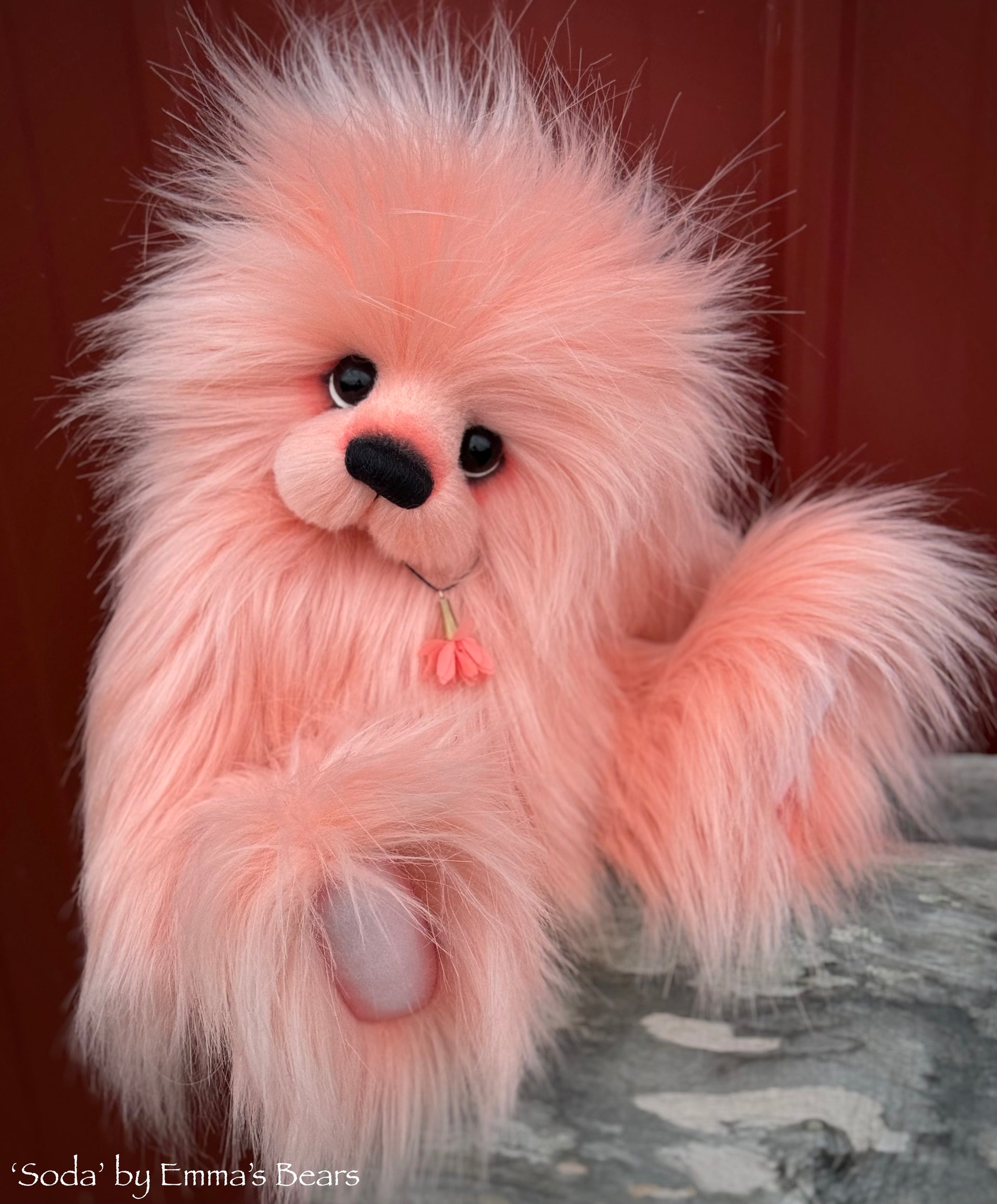 Soda - 13.5" Peach Faux Fur Artist Bear by Emma's Bears - OOAK