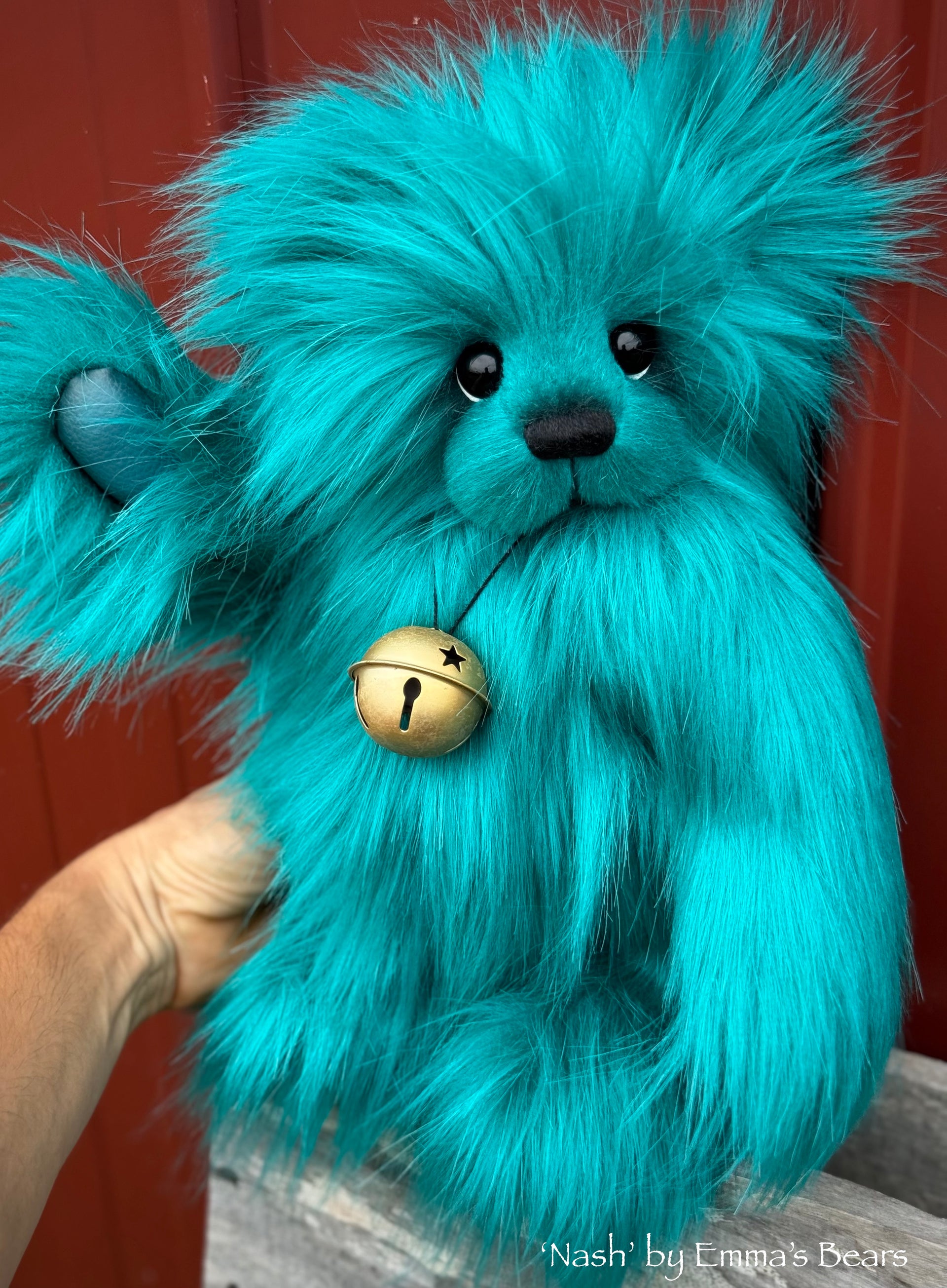 Nash - 13.5" Teal Faux Fur Artist Bear by Emma's Bears - OOAK