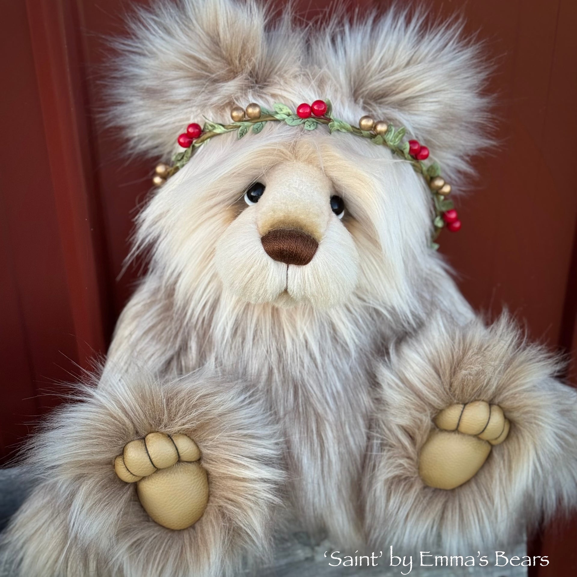 Saint - 16" Faux Fur Christmas Artist Bear by Emmas Bears - OOAK