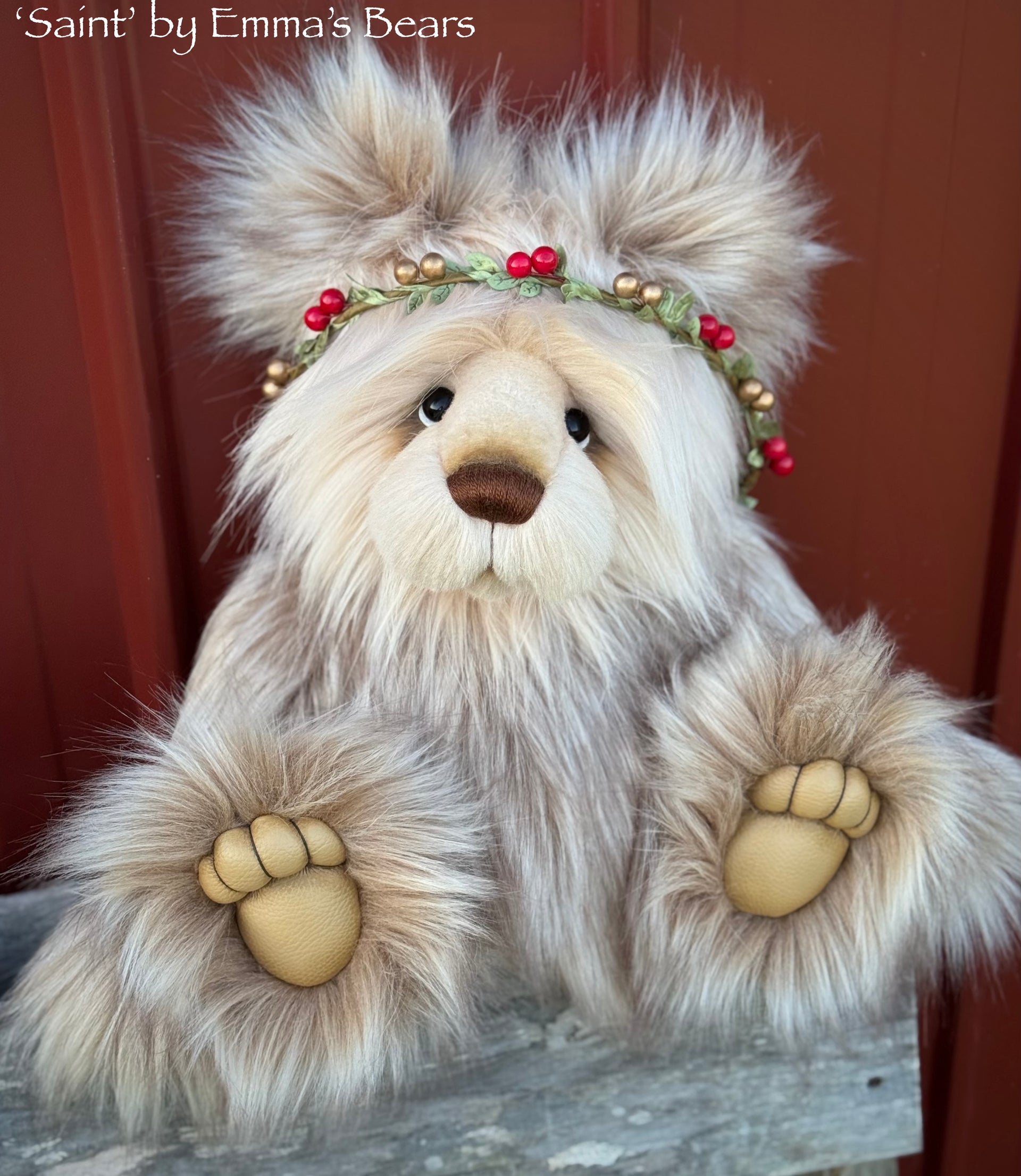 Saint - 16" Faux Fur Christmas Artist Bear by Emmas Bears - OOAK