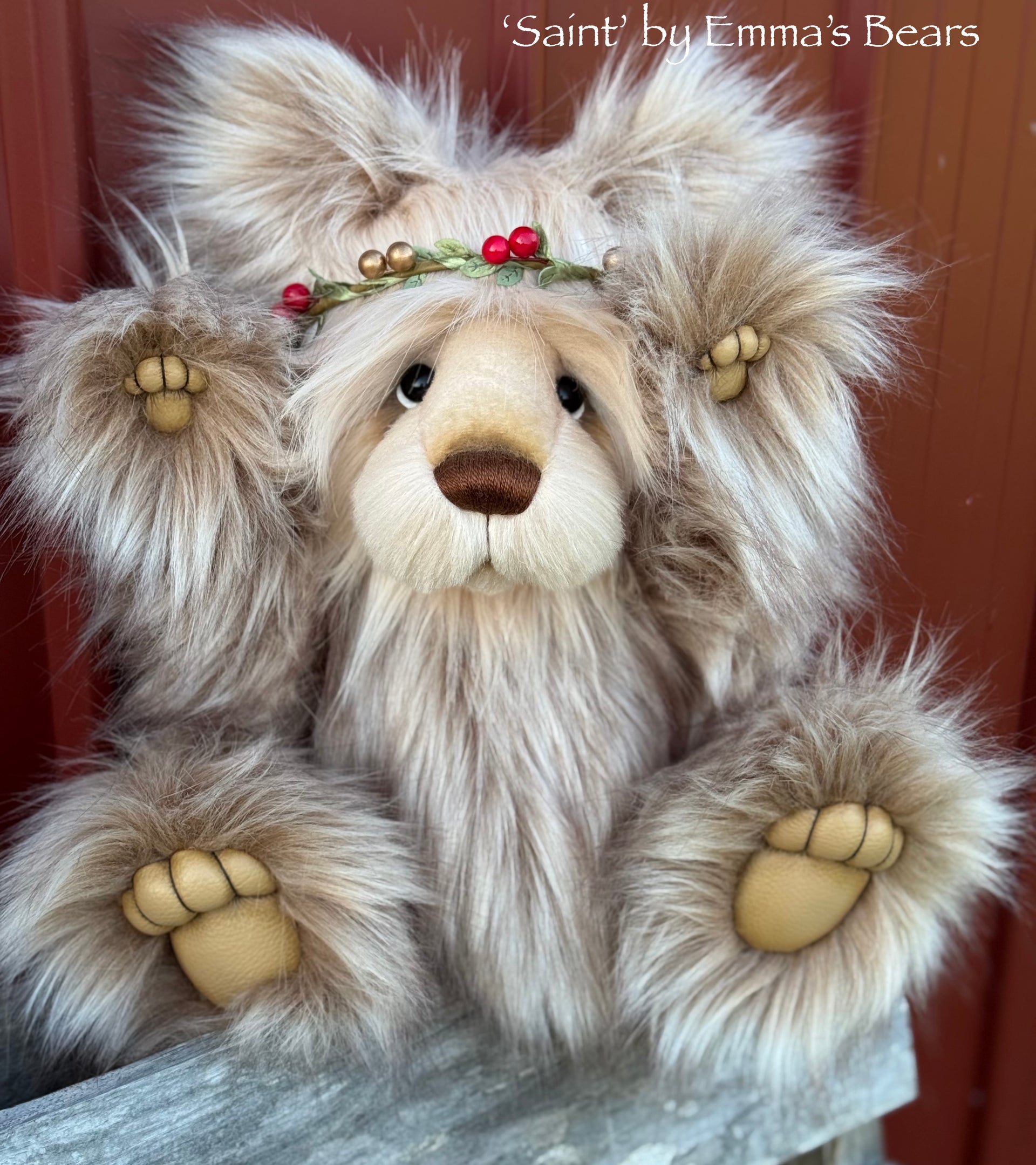 Saint - 16" Faux Fur Christmas Artist Bear by Emmas Bears - OOAK