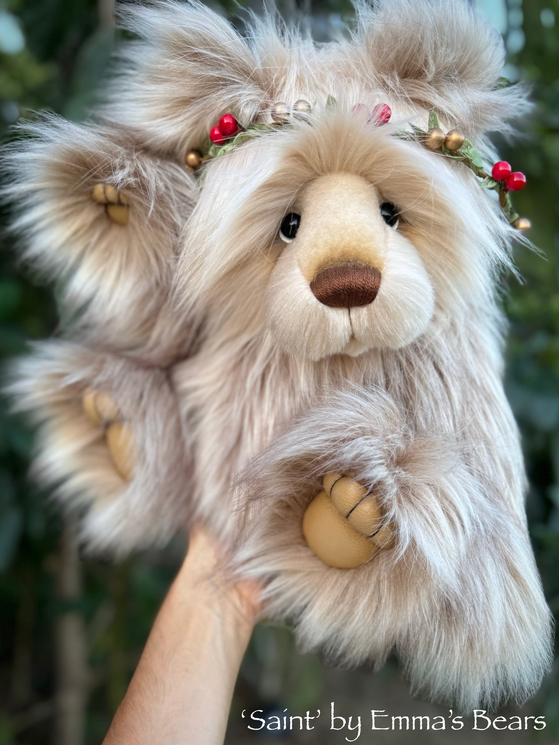 Saint - 16" Faux Fur Christmas Artist Bear by Emmas Bears - OOAK