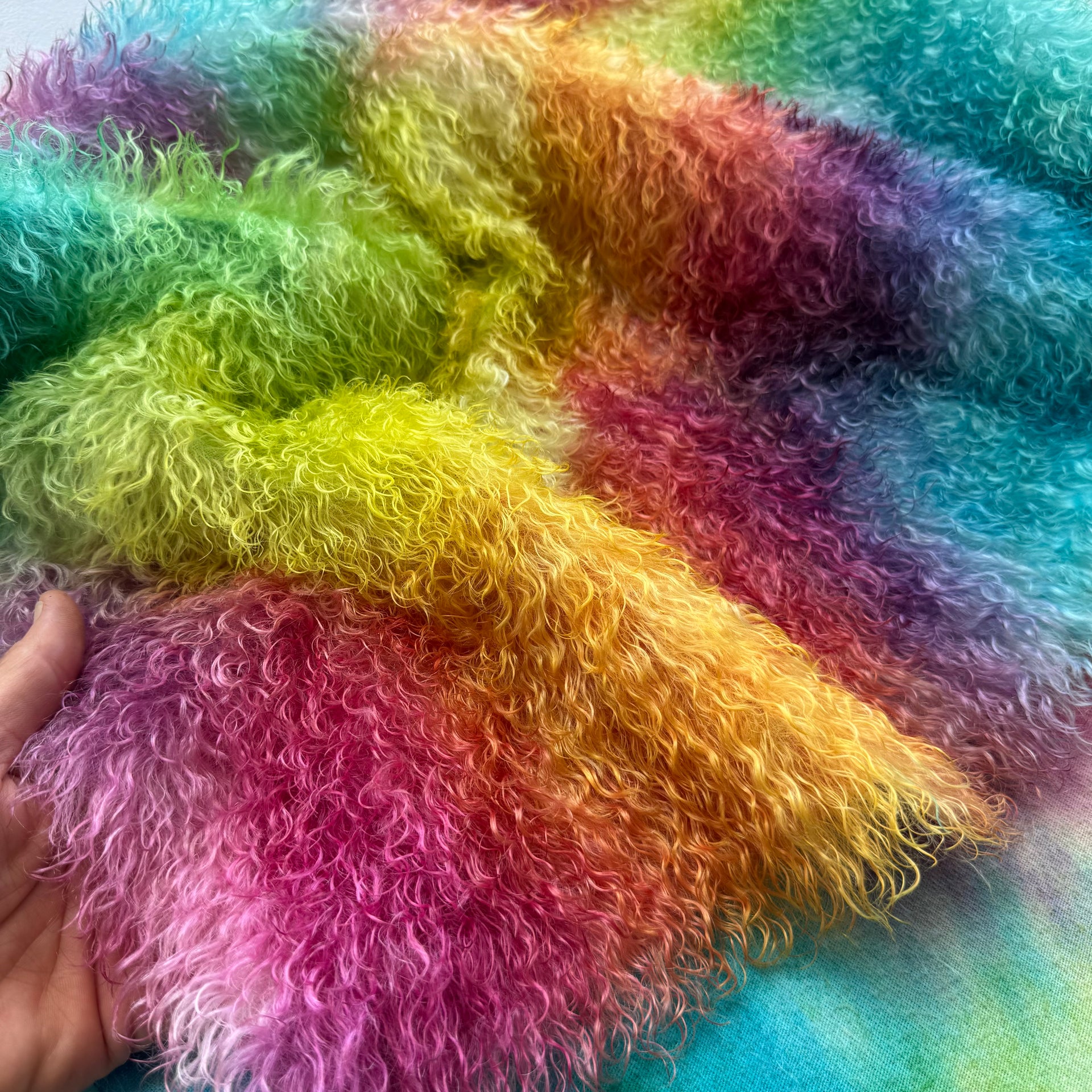 Curlylocks Mohair - Hand Dyed Bright Rainbow - Fat 1/2m - DEC162