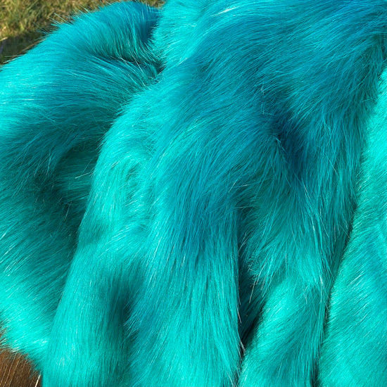 Tinsel Shaggy Long Pile Faux Fur Fabric By The Yard, Turquoise
