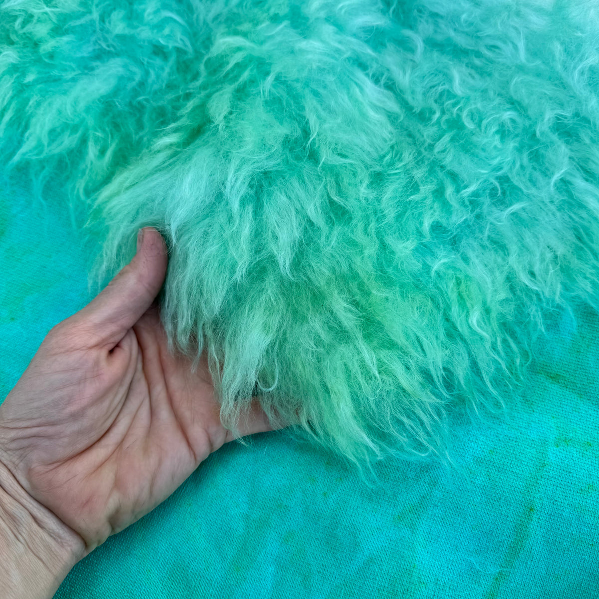 Super Long Pile 70mm Mohair - Hand Dyed Aqua Lime Batik - Fat 1/4m - SEP012