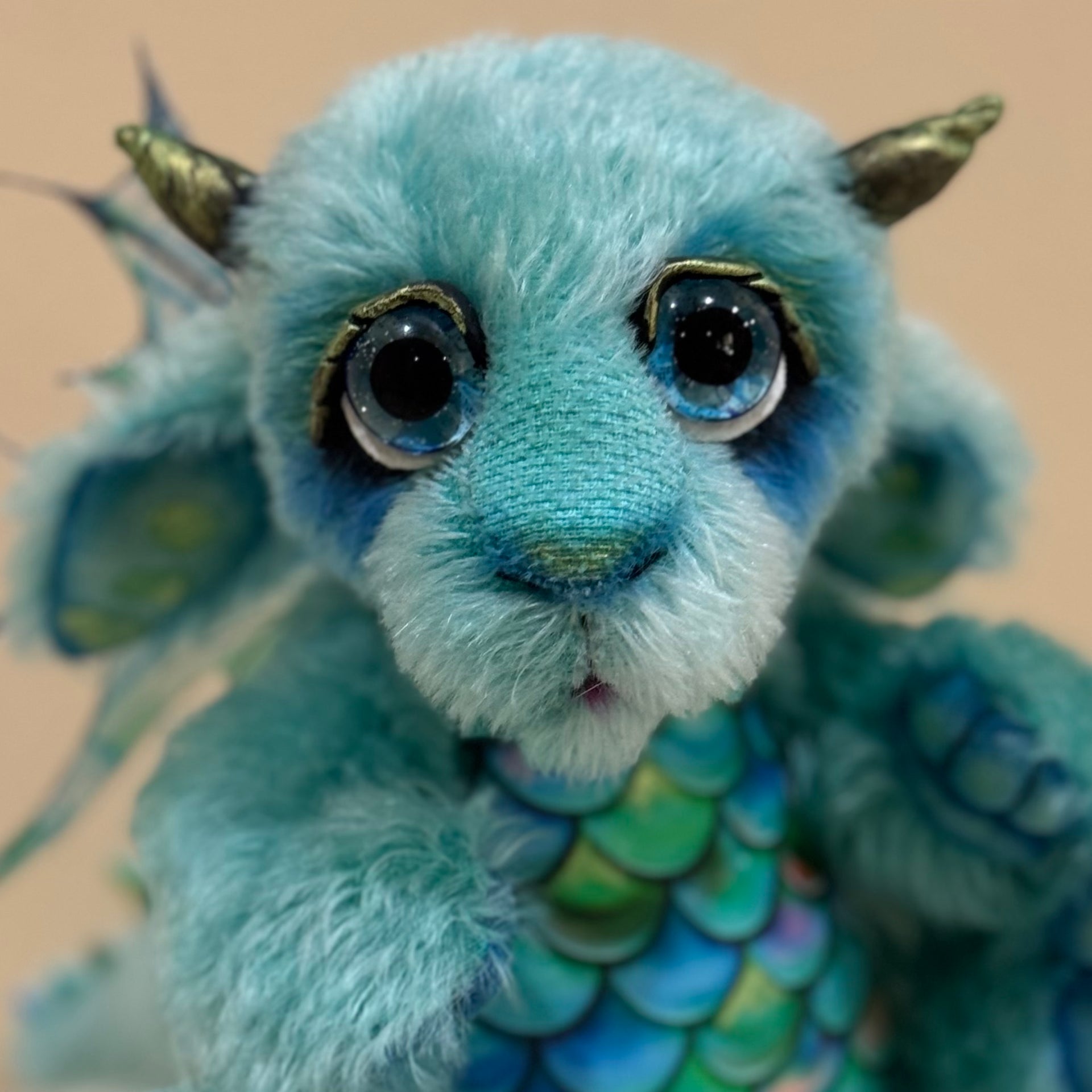 Calico Seablossom - 12" mohair Artist Baby Dragon by Emmas Bears - OOAK