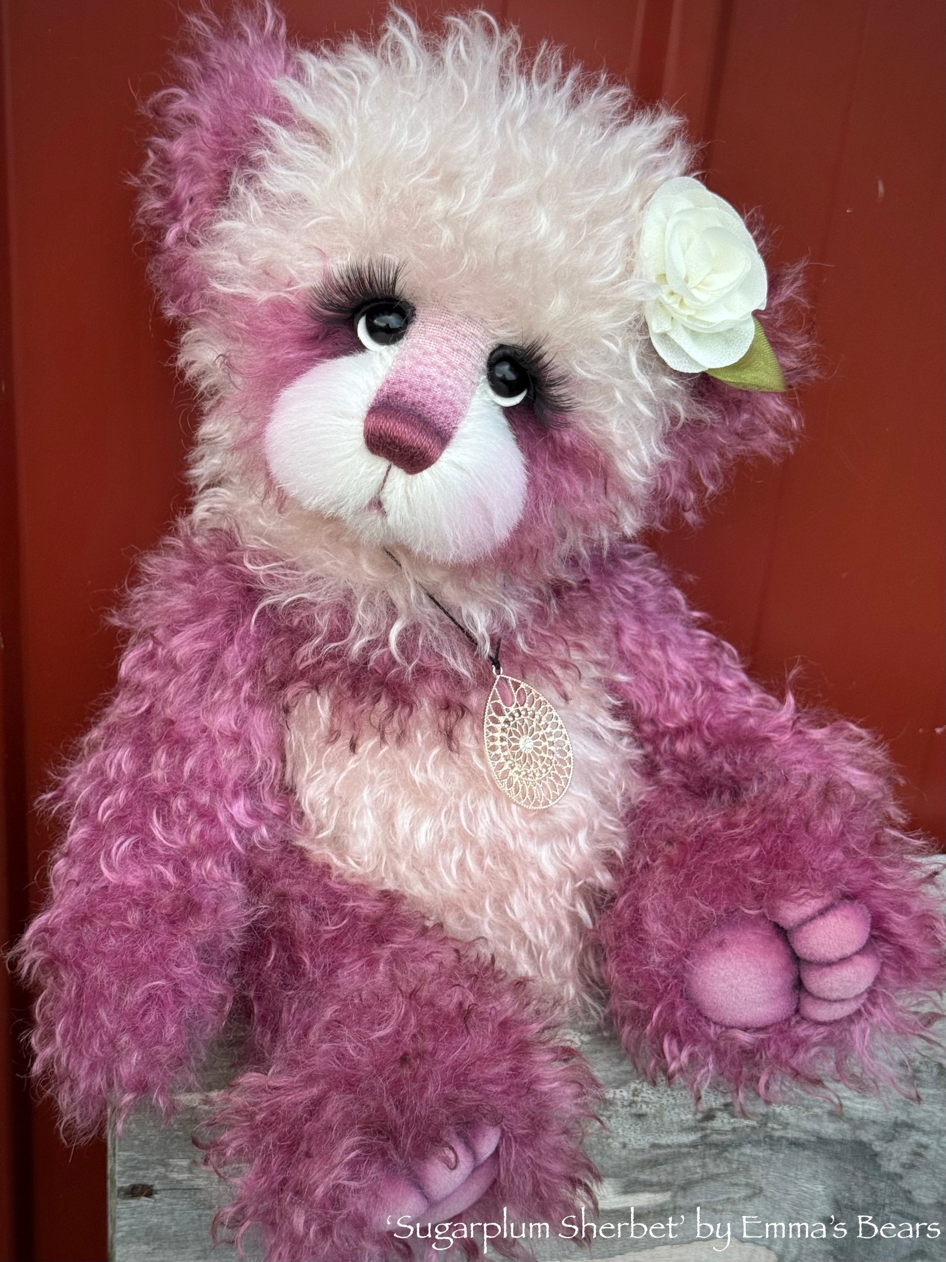 Sugarplum Sherbet - 15" Hand-dyed curlylocks mohair Artist Bear by Emma's Bears - OOAK