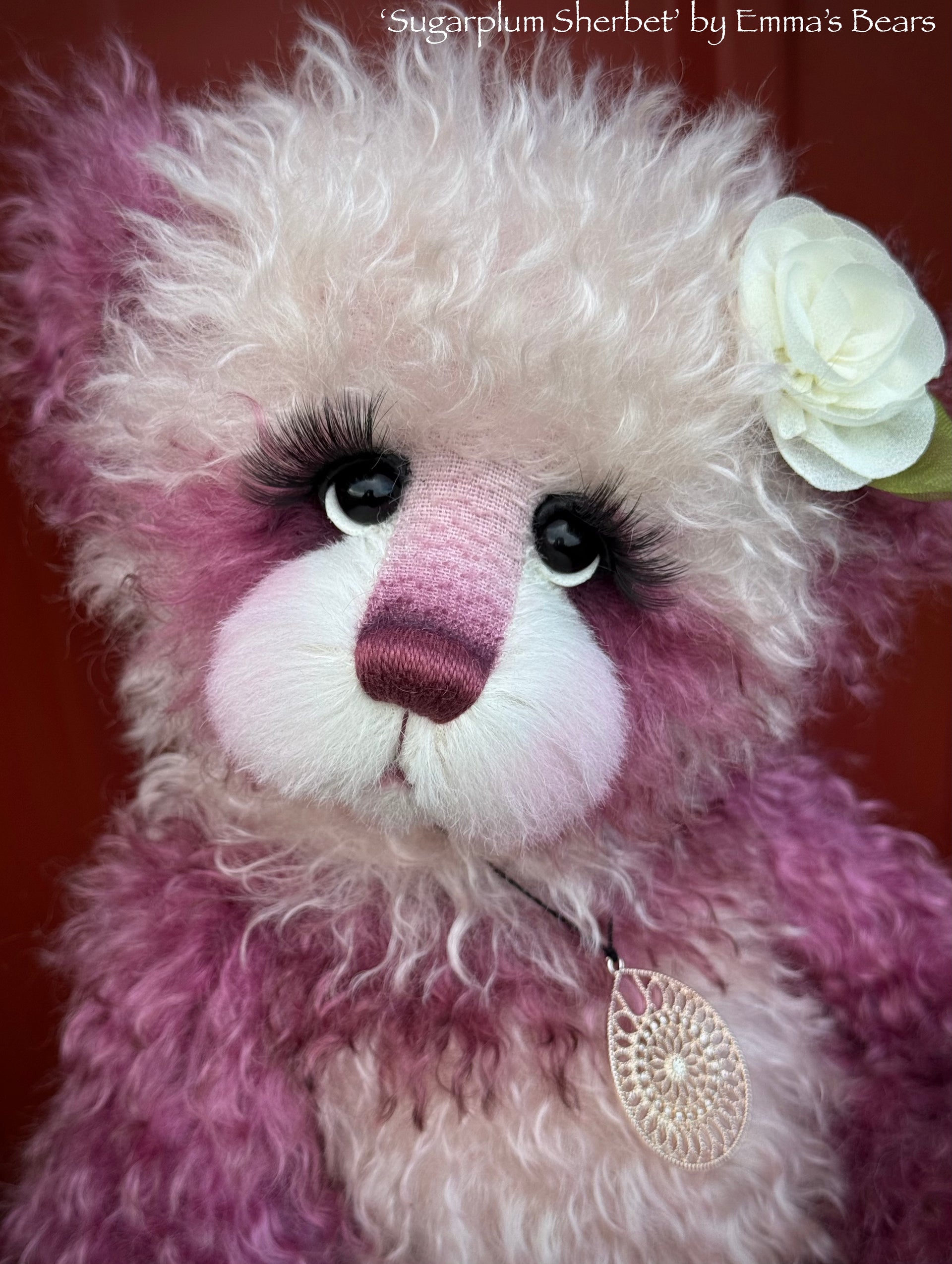 Sugarplum Sherbet - 15" Hand-dyed curlylocks mohair Artist Bear by Emma's Bears - OOAK