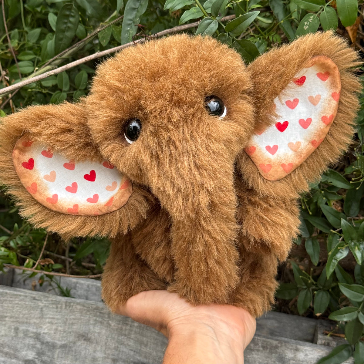 Amore Elephant - 10" chestnut alpaca artist creation by Emmas Bears - OOAK
