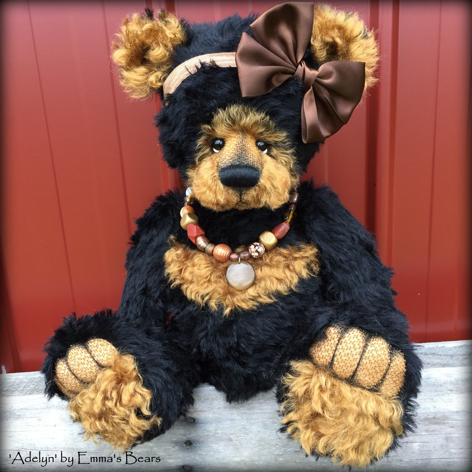 Adelyn - 20IN black and copper mohair bear by Emmas Bears - OOAK