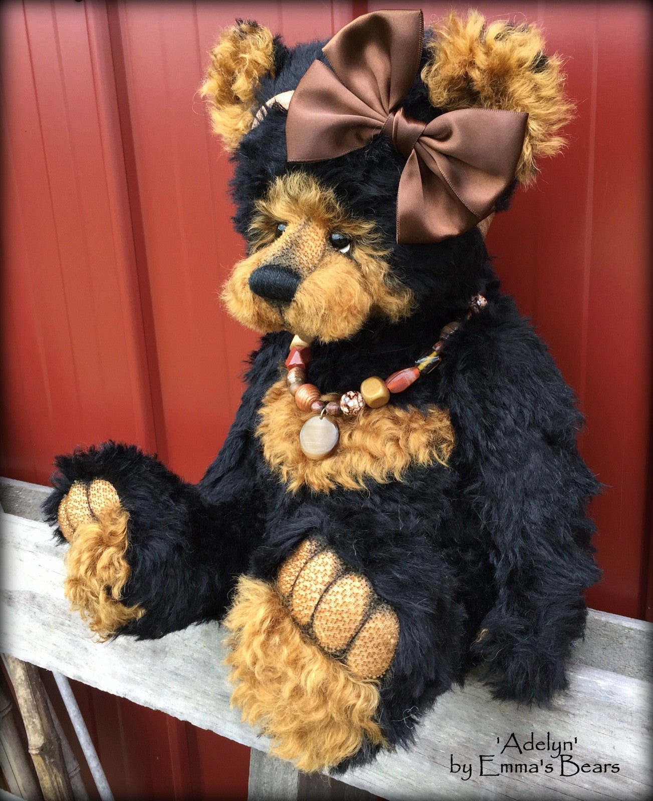 Adelyn - 20IN black and copper mohair bear by Emmas Bears - OOAK