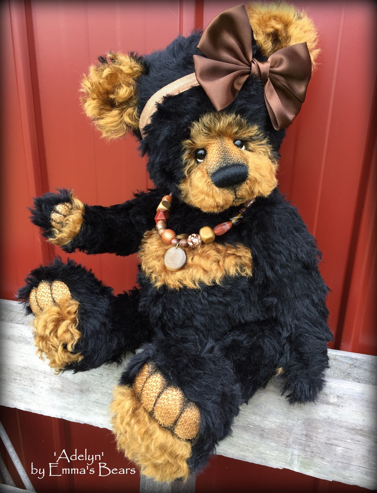 Adelyn - 20IN black and copper mohair bear by Emmas Bears - OOAK