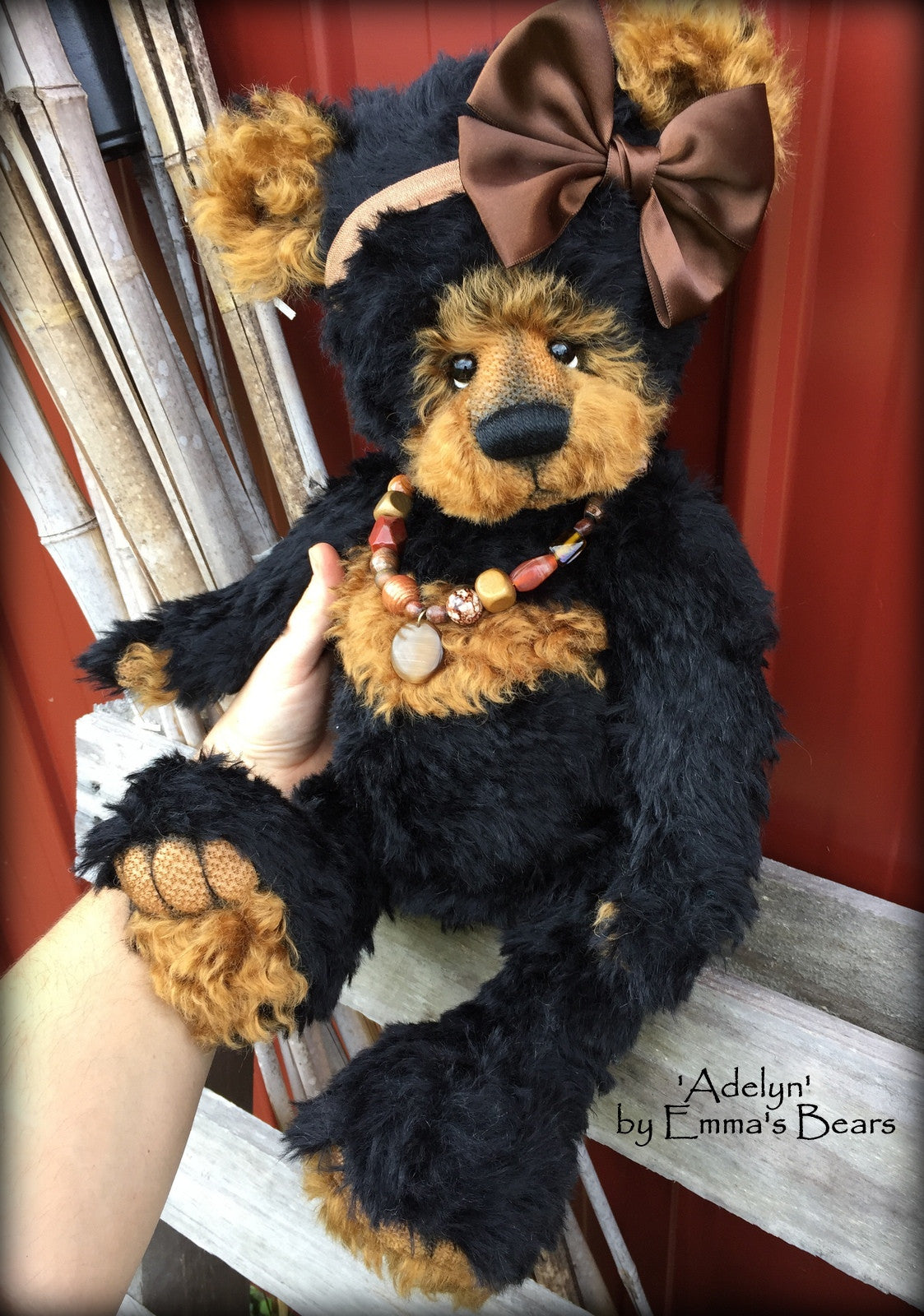 Adelyn - 20IN black and copper mohair bear by Emmas Bears - OOAK