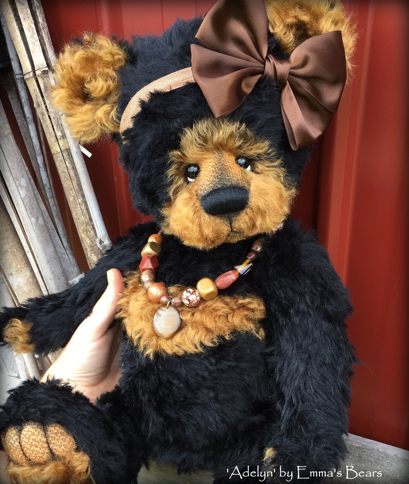 Adelyn - 20IN black and copper mohair bear by Emmas Bears - OOAK