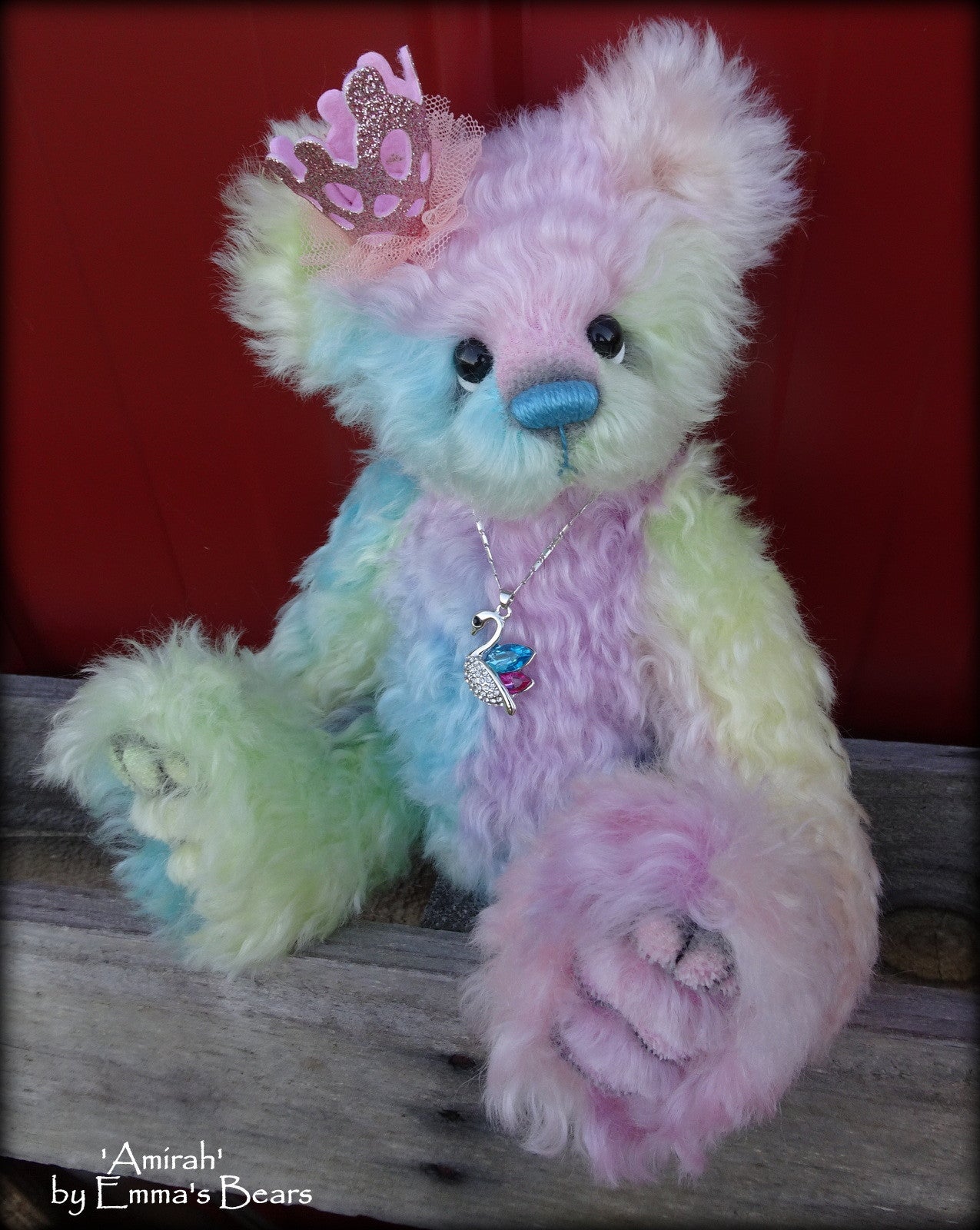 Amirah - 12" hand dyed rainbow mohair Artist Bear by Emmas Bears - OOAK