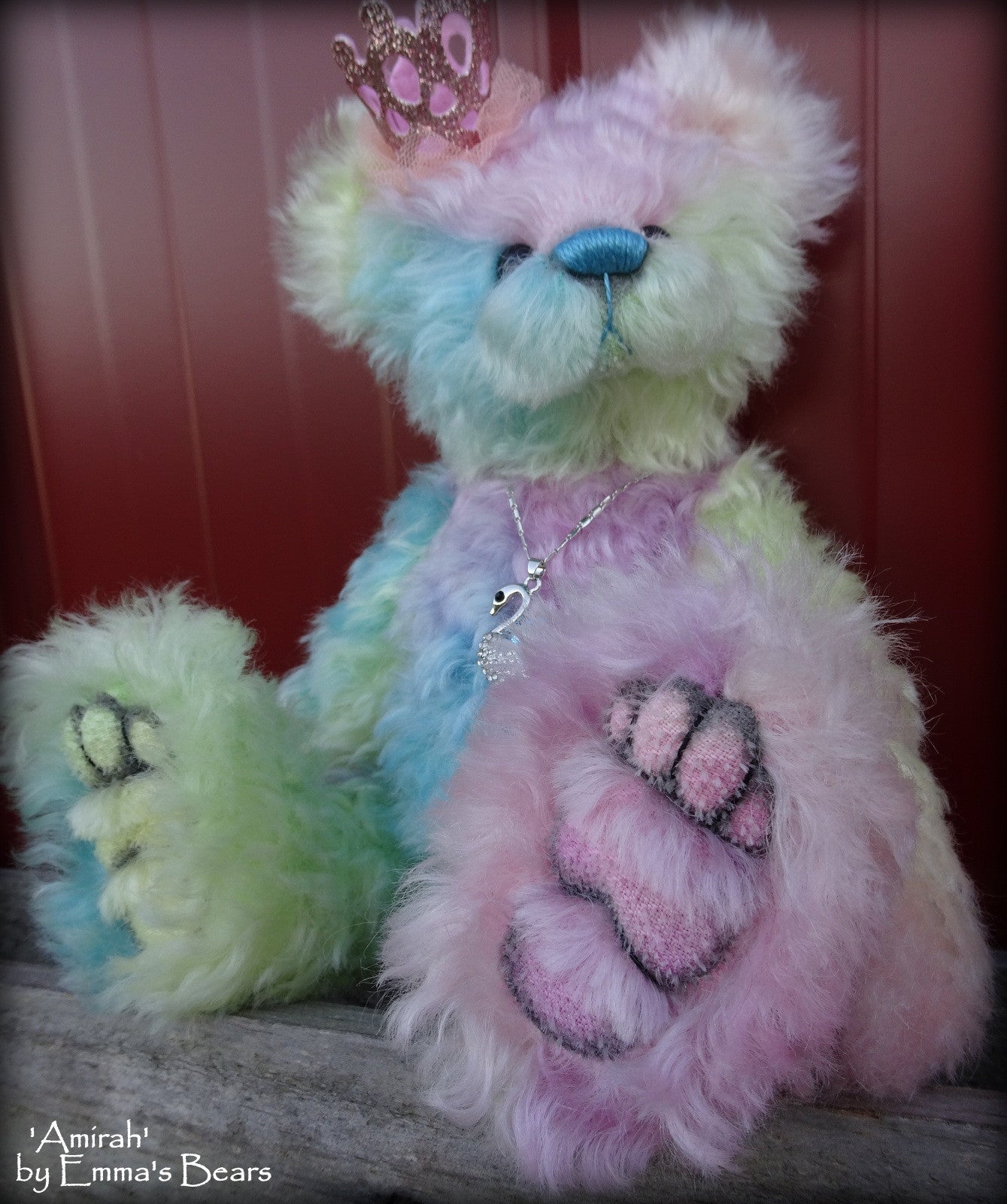 Amirah - 12" hand dyed rainbow mohair Artist Bear by Emmas Bears - OOAK