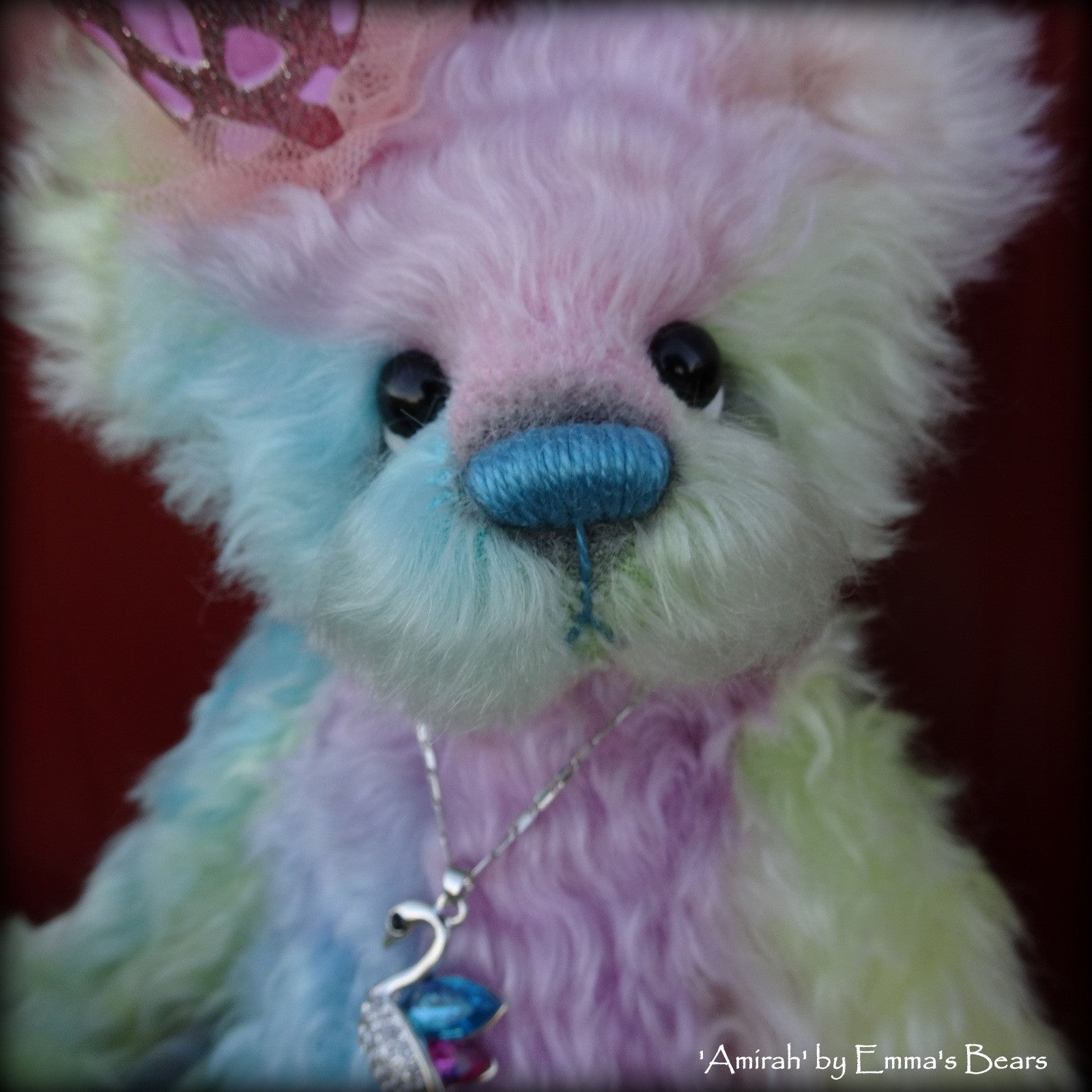 Amirah - 12" hand dyed rainbow mohair Artist Bear by Emmas Bears - OOAK