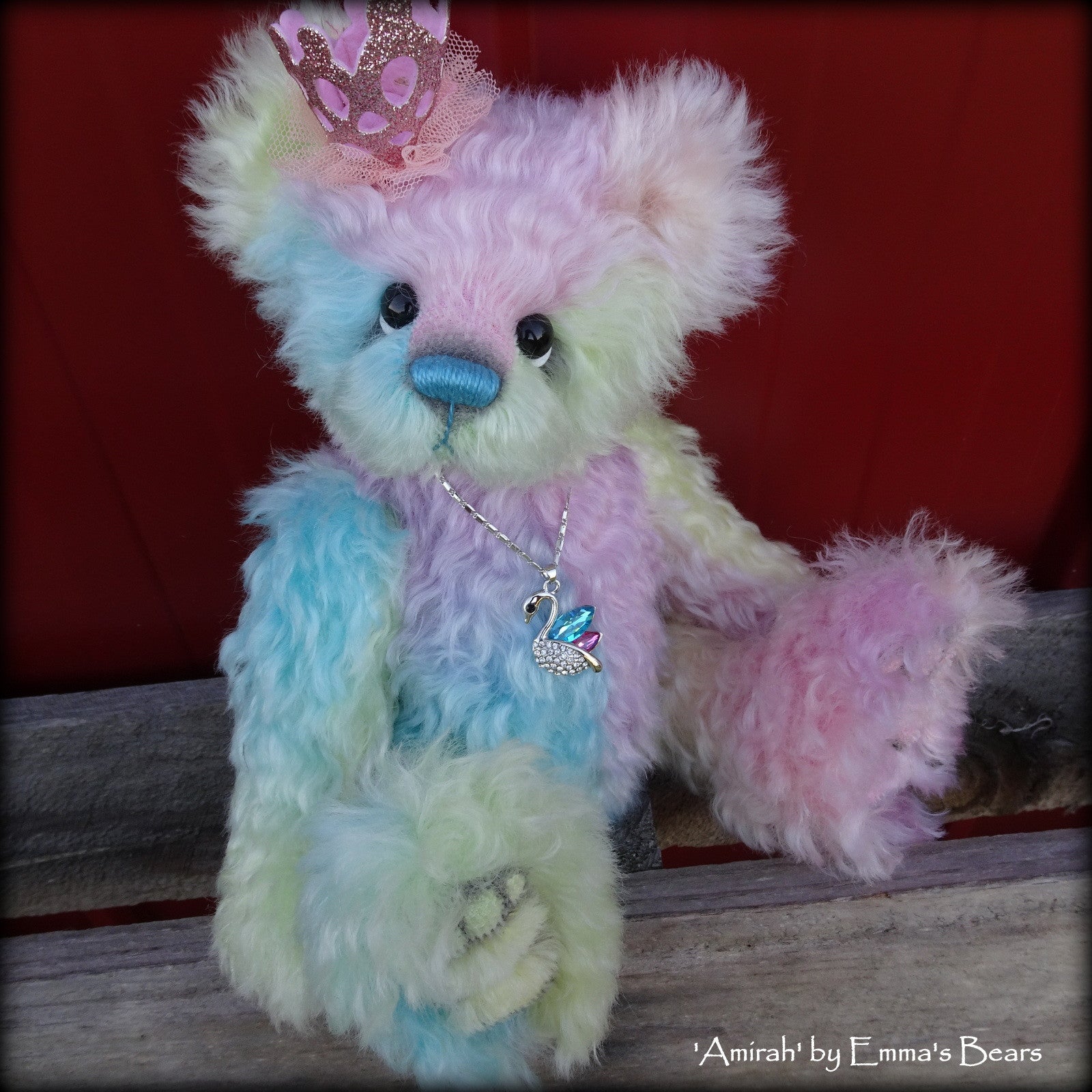 Amirah - 12" hand dyed rainbow mohair Artist Bear by Emmas Bears - OOAK