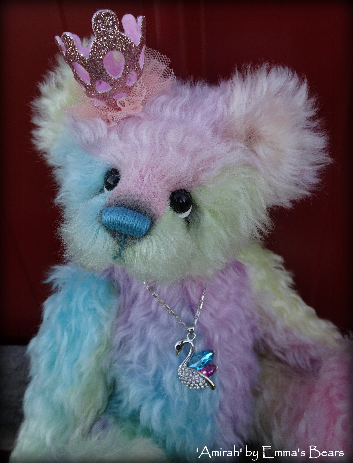 Amirah - 12" hand dyed rainbow mohair Artist Bear by Emmas Bears - OOAK