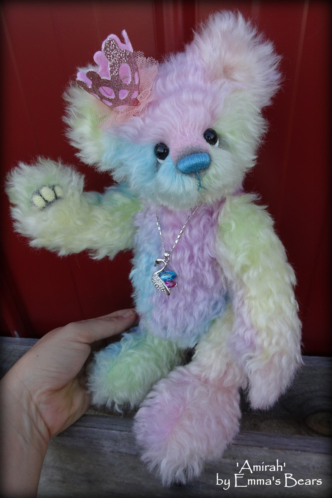 Amirah - 12" hand dyed rainbow mohair Artist Bear by Emmas Bears - OOAK