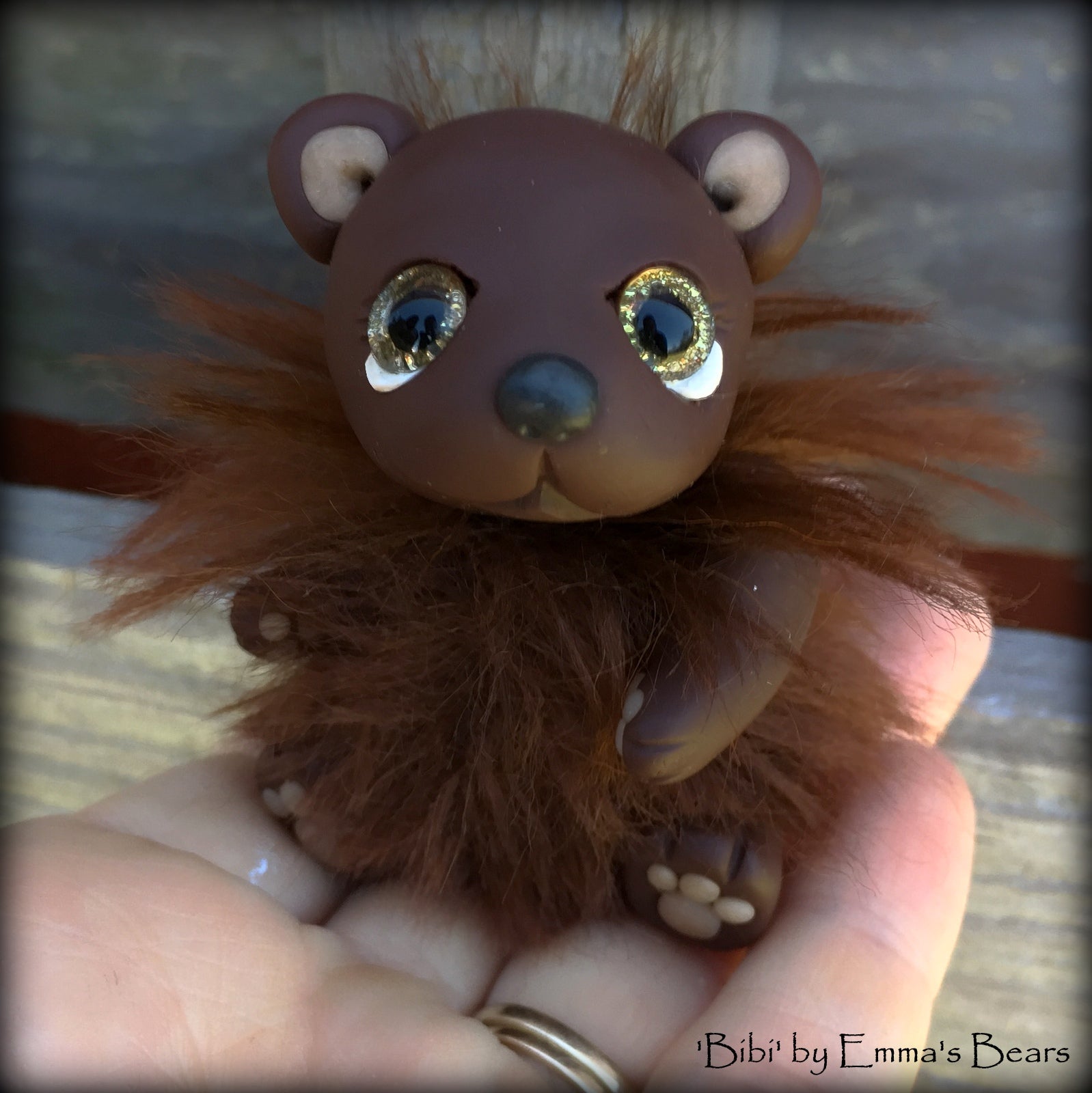 Bibi - 3in MOHAIR and polymer clay Artist Bear by Emmas Bears - OOAK