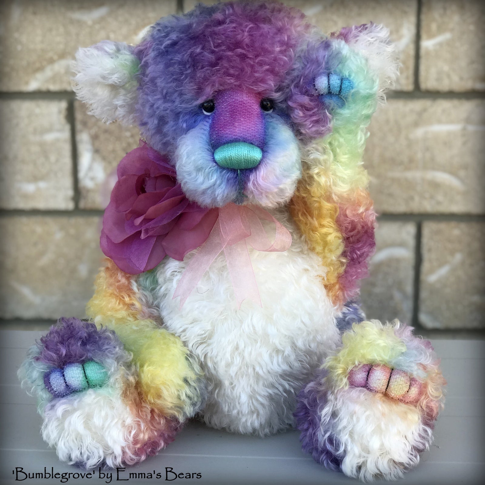 Bumblegrove - 17" Rainbow Kid Mohair Artist Bear by Emma's Bears - OOAK