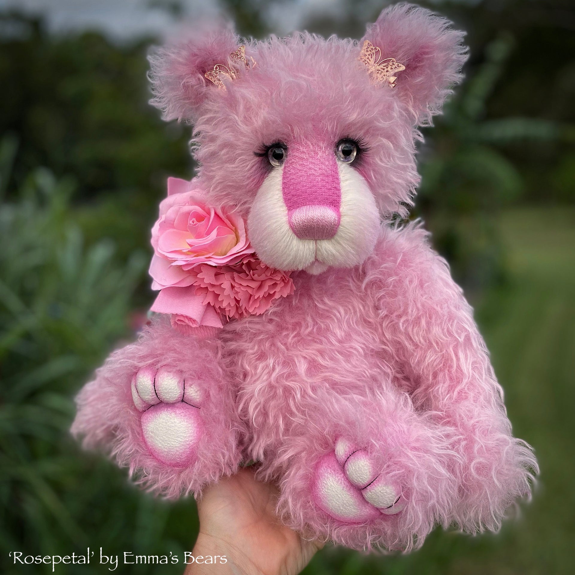 Rosepetal - 17" hand-dyed mohair bear by Emmas Bears - OOAK