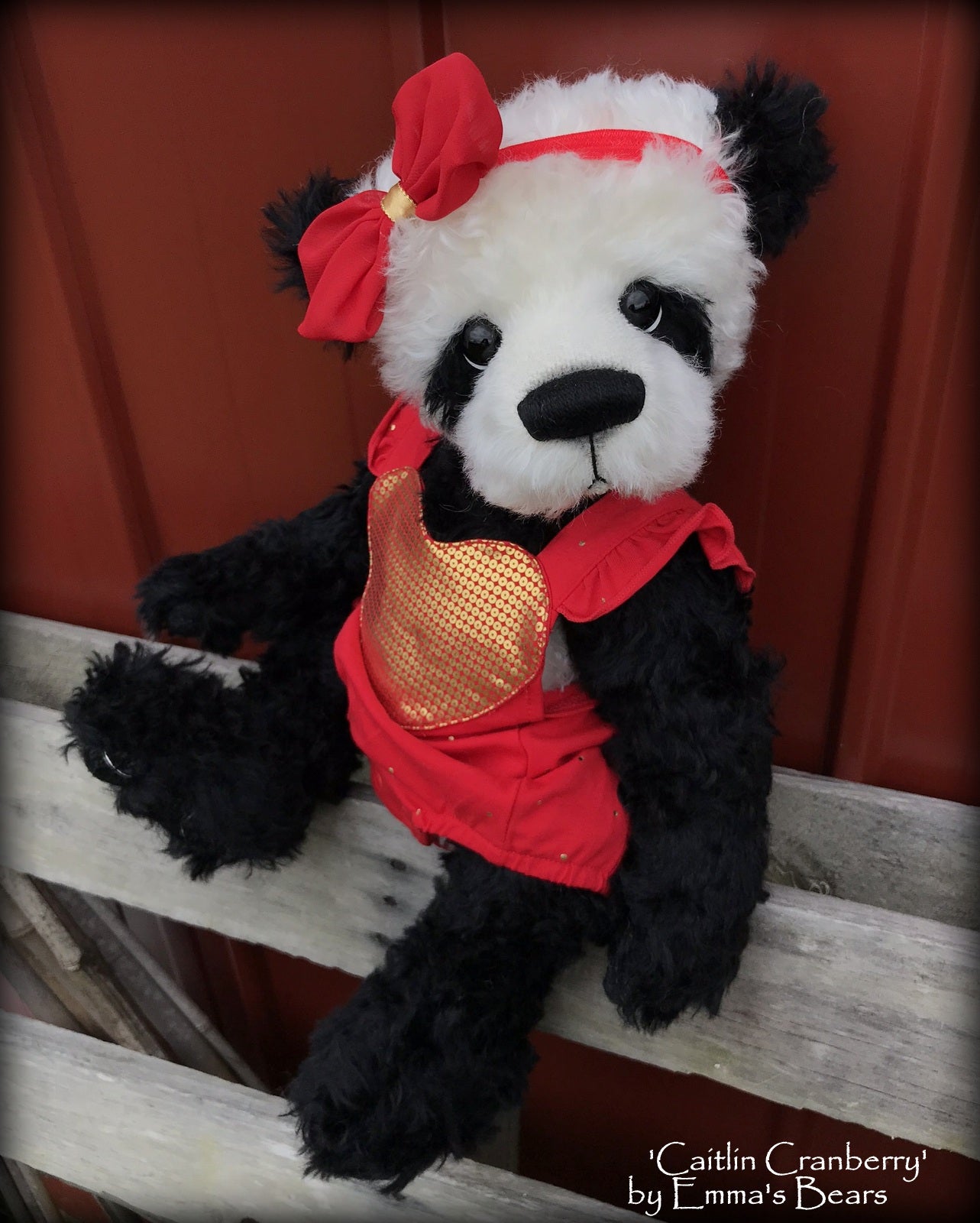 Caitlin Cranberry - 18" KID MOHAIR Artist toddler style Panda Bear by Emma's Bears - OOAK