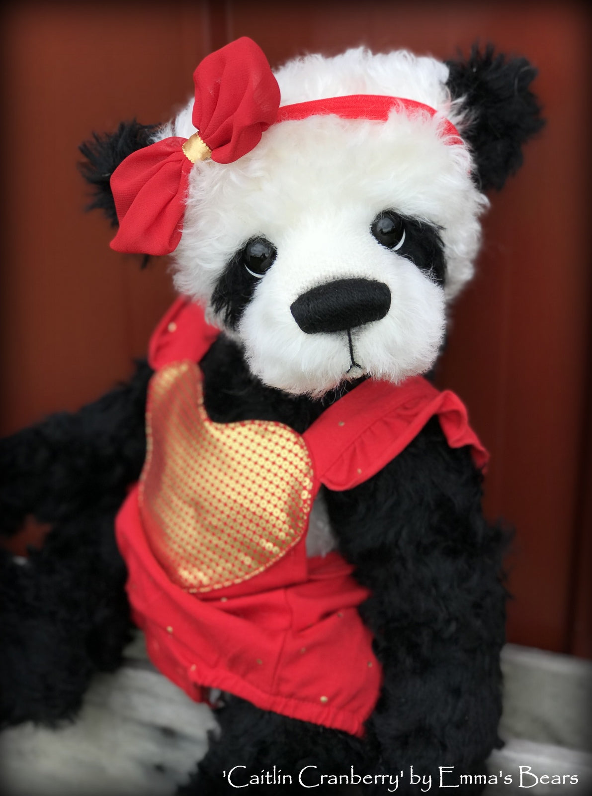 Caitlin Cranberry - 18" KID MOHAIR Artist toddler style Panda Bear by Emma's Bears - OOAK