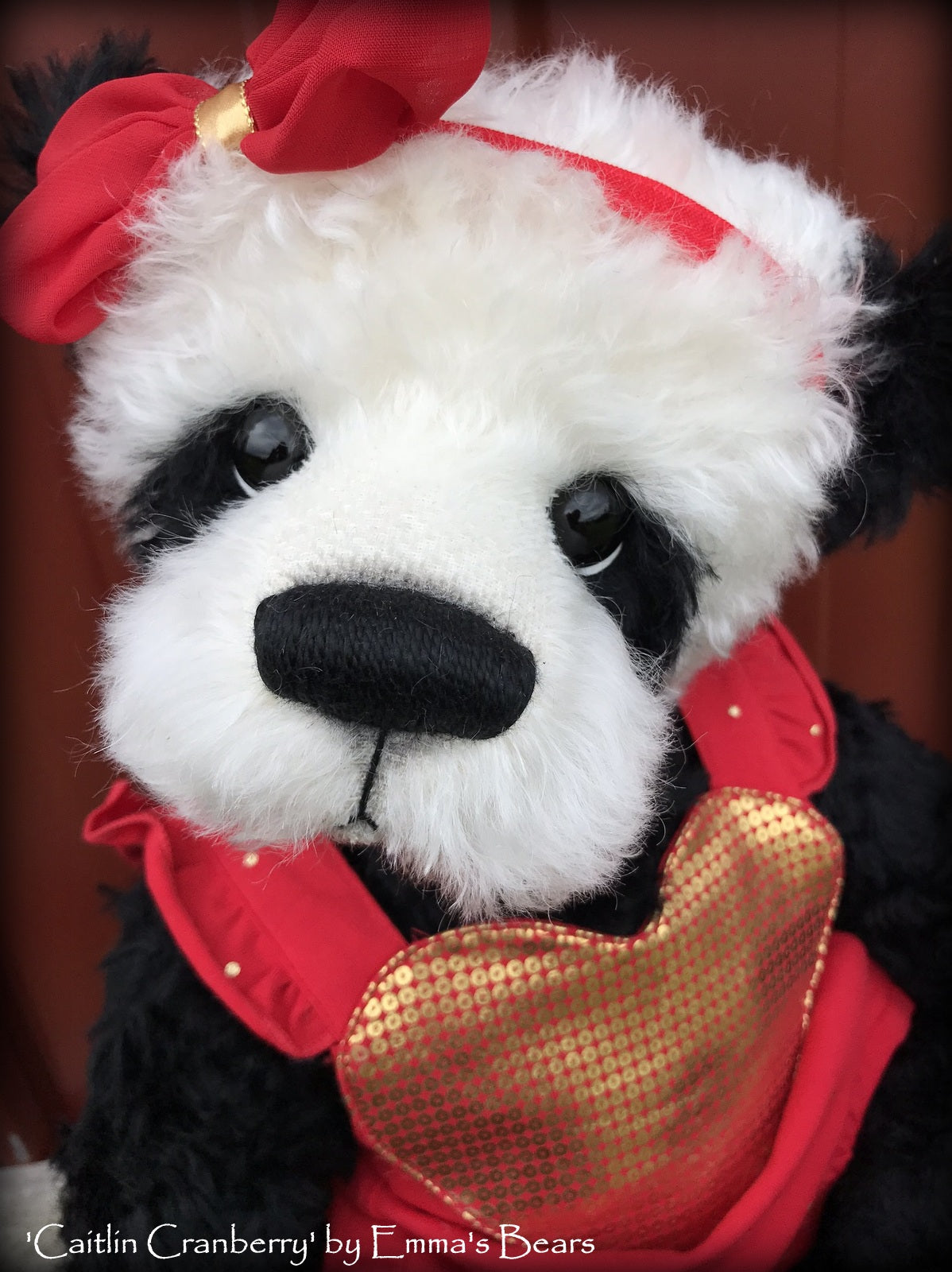 Caitlin Cranberry - 18" KID MOHAIR Artist toddler style Panda Bear by Emma's Bears - OOAK