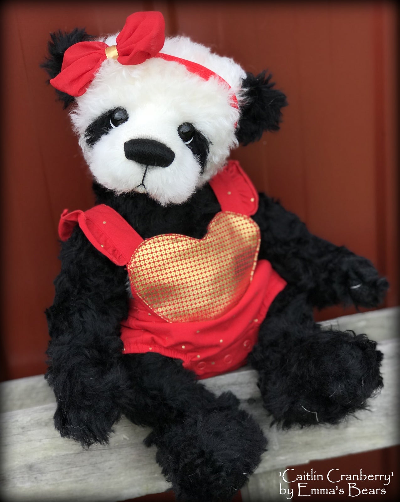 Caitlin Cranberry - 18" KID MOHAIR Artist toddler style Panda Bear by Emma's Bears - OOAK