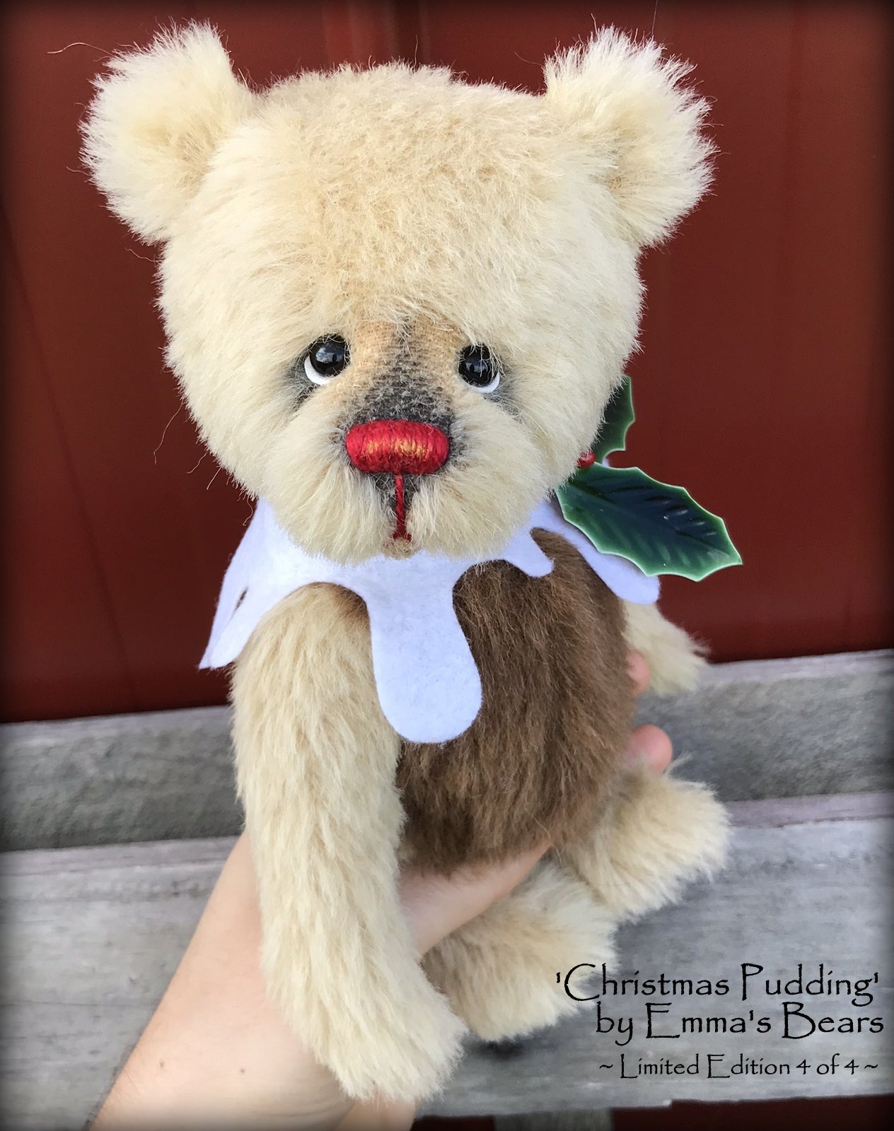 Christmas Pudding L/E 4 of 4 - Handmade ALPACA artist bear by Emma's Bears