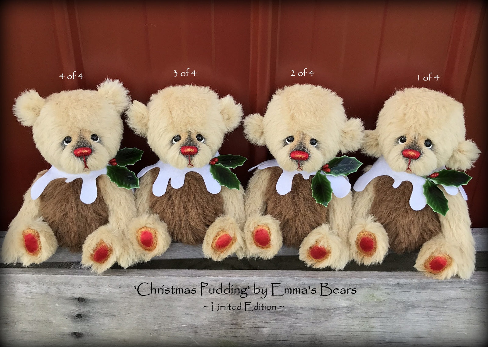 Christmas Pudding L/E 4 of 4 - Handmade ALPACA artist bear by Emma's Bears