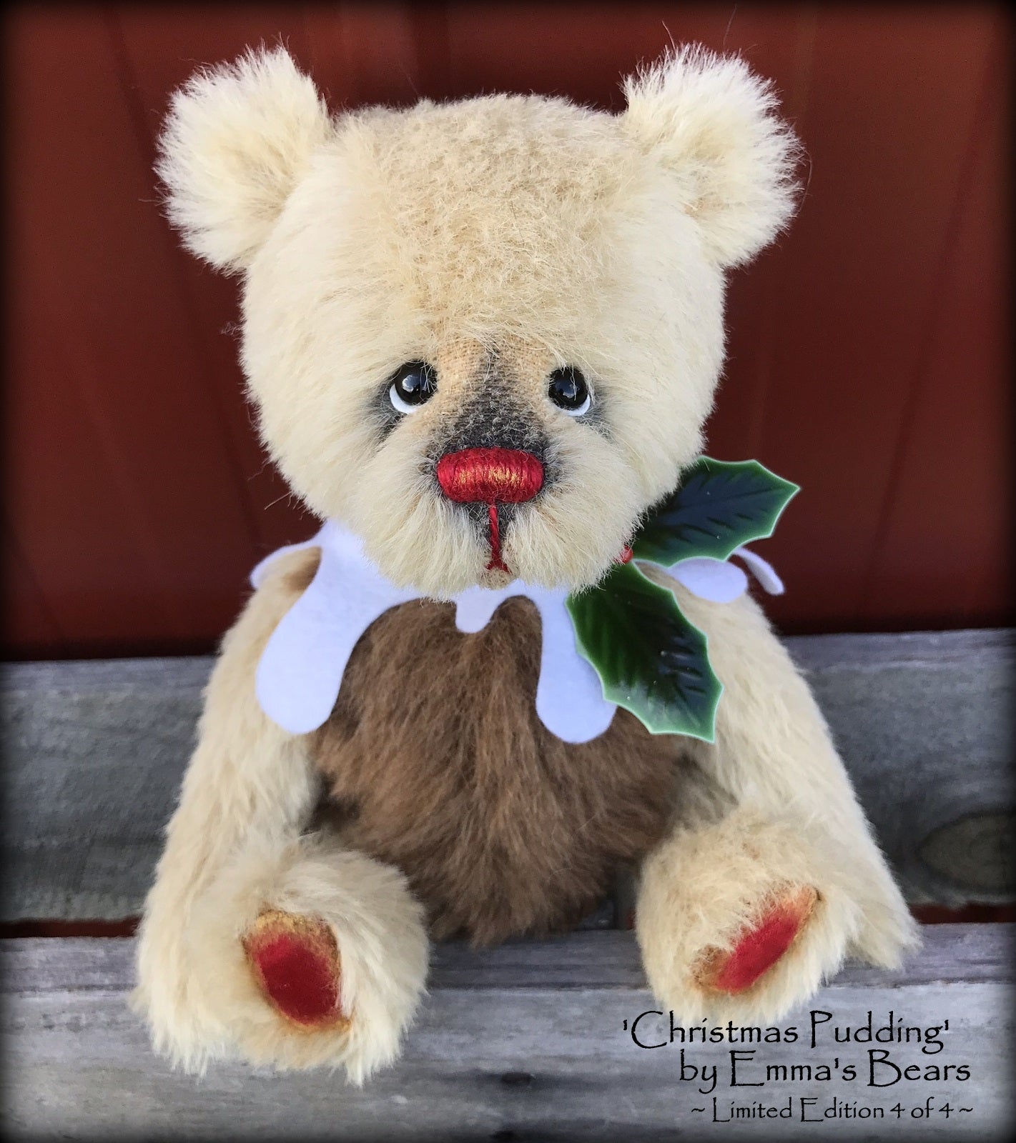 Christmas Pudding L/E 4 of 4 - Handmade ALPACA artist bear by Emma's Bears