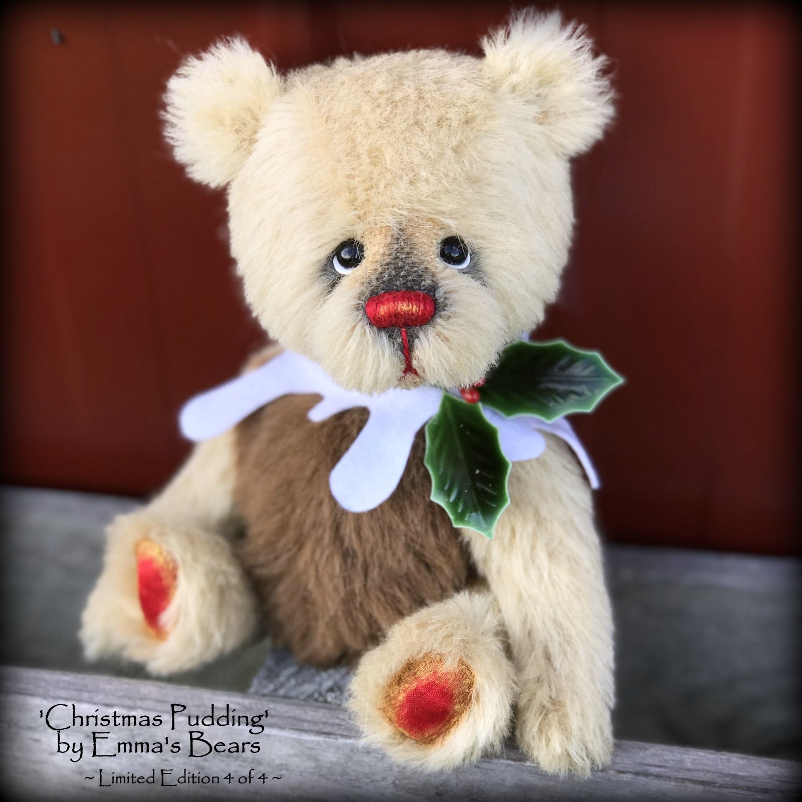 Christmas Pudding L/E 4 of 4 - Handmade ALPACA artist bear by Emma's Bears