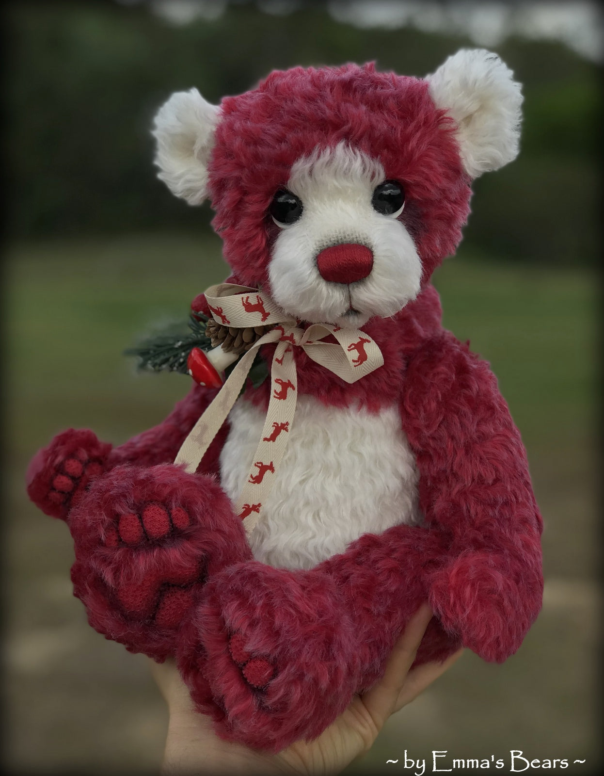 Cranberry - 15" hand dyed mohair Christmas artist bear by Emma's Bears - OOAK