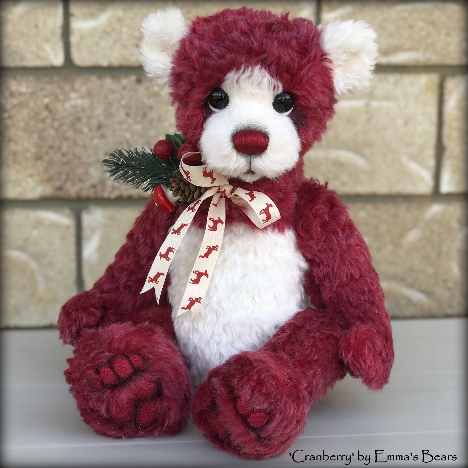 Cranberry - 15" hand dyed mohair Christmas artist bear by Emma's Bears - OOAK