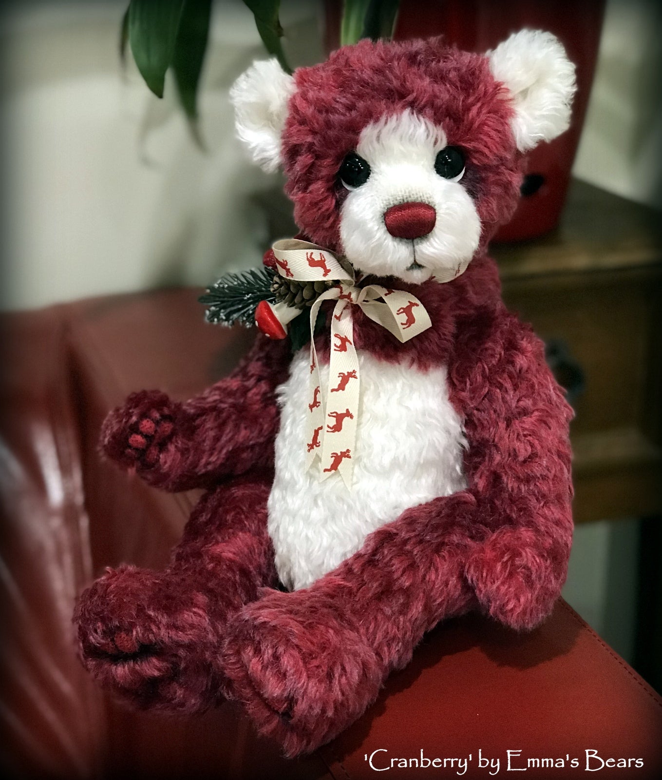 Cranberry - 15" hand dyed mohair Christmas artist bear by Emma's Bears - OOAK