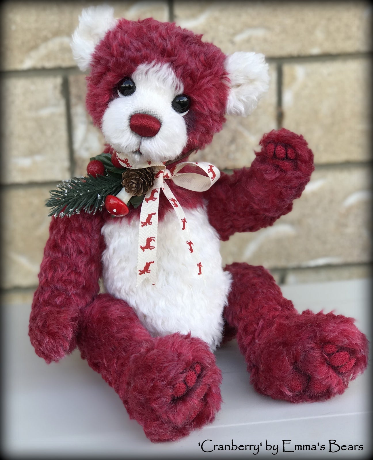 Cranberry - 15" hand dyed mohair Christmas artist bear by Emma's Bears - OOAK