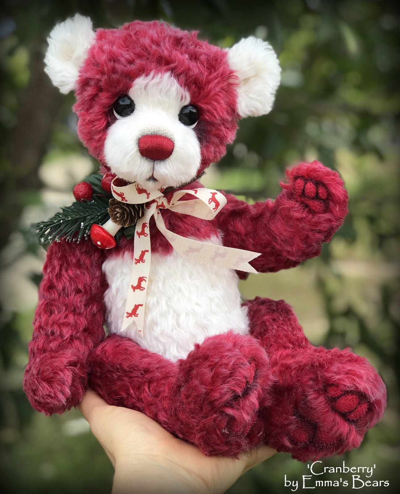 Cranberry - 15" hand dyed mohair Christmas artist bear by Emma's Bears - OOAK