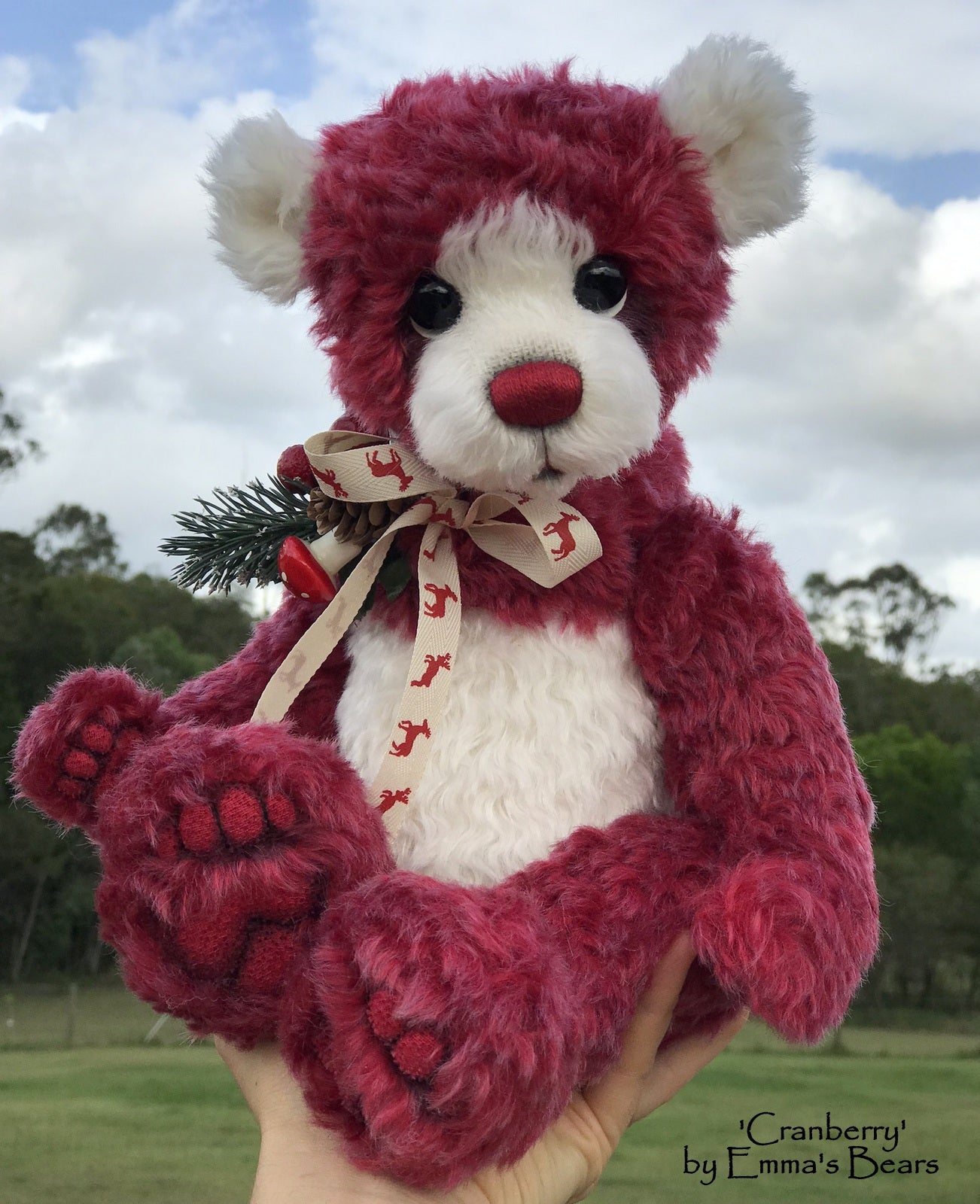 Cranberry - 15" hand dyed mohair Christmas artist bear by Emma's Bears - OOAK