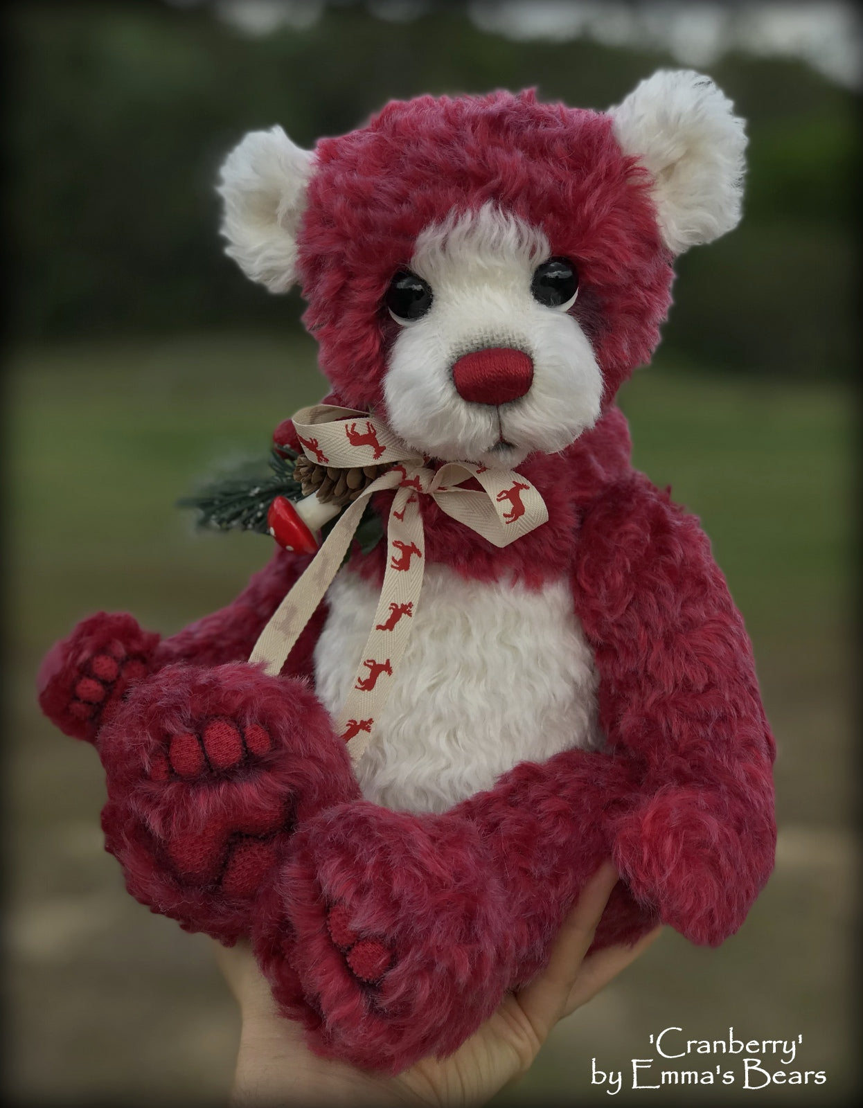 Cranberry - 15" hand dyed mohair Christmas artist bear by Emma's Bears - OOAK