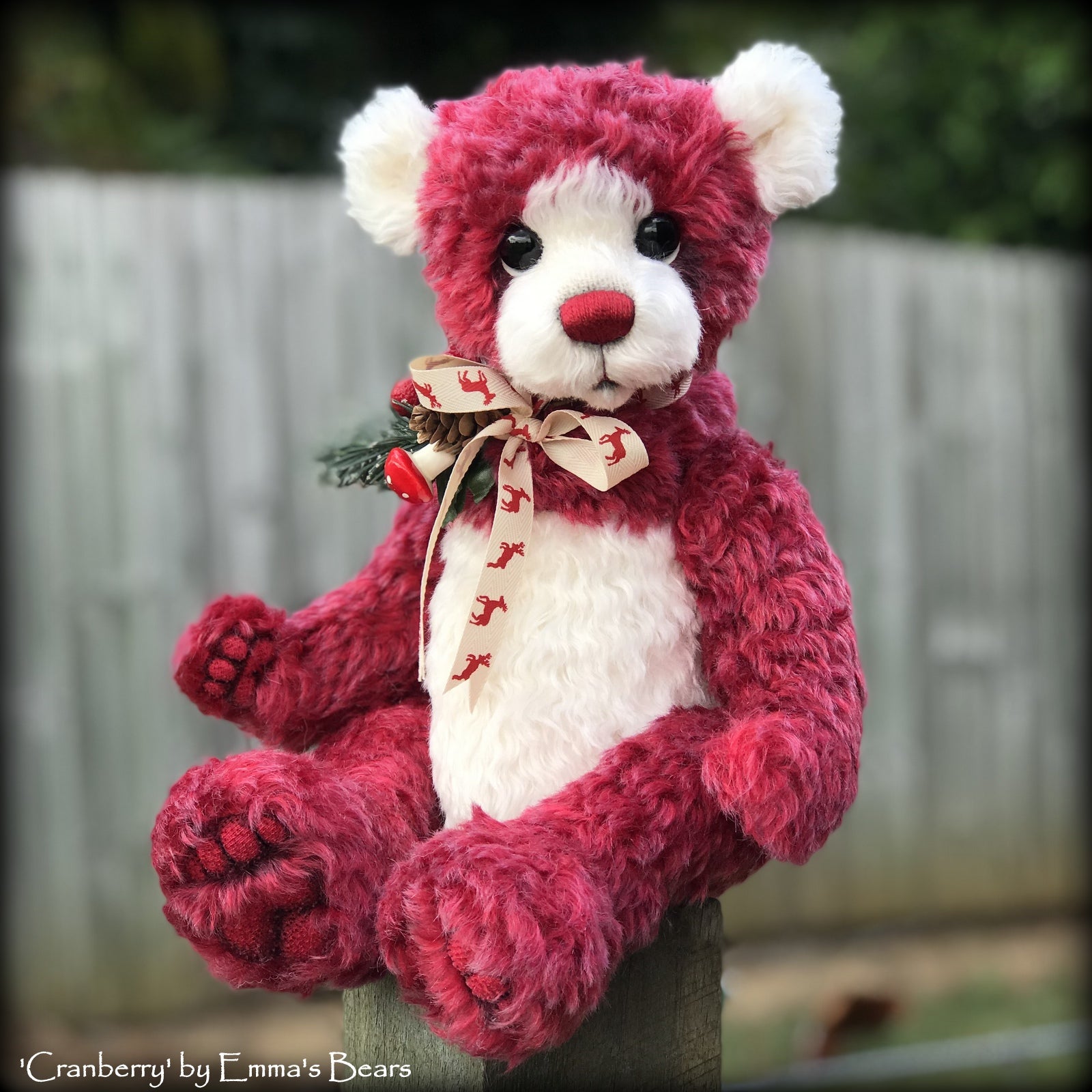 Cranberry - 15" hand dyed mohair Christmas artist bear by Emma's Bears - OOAK