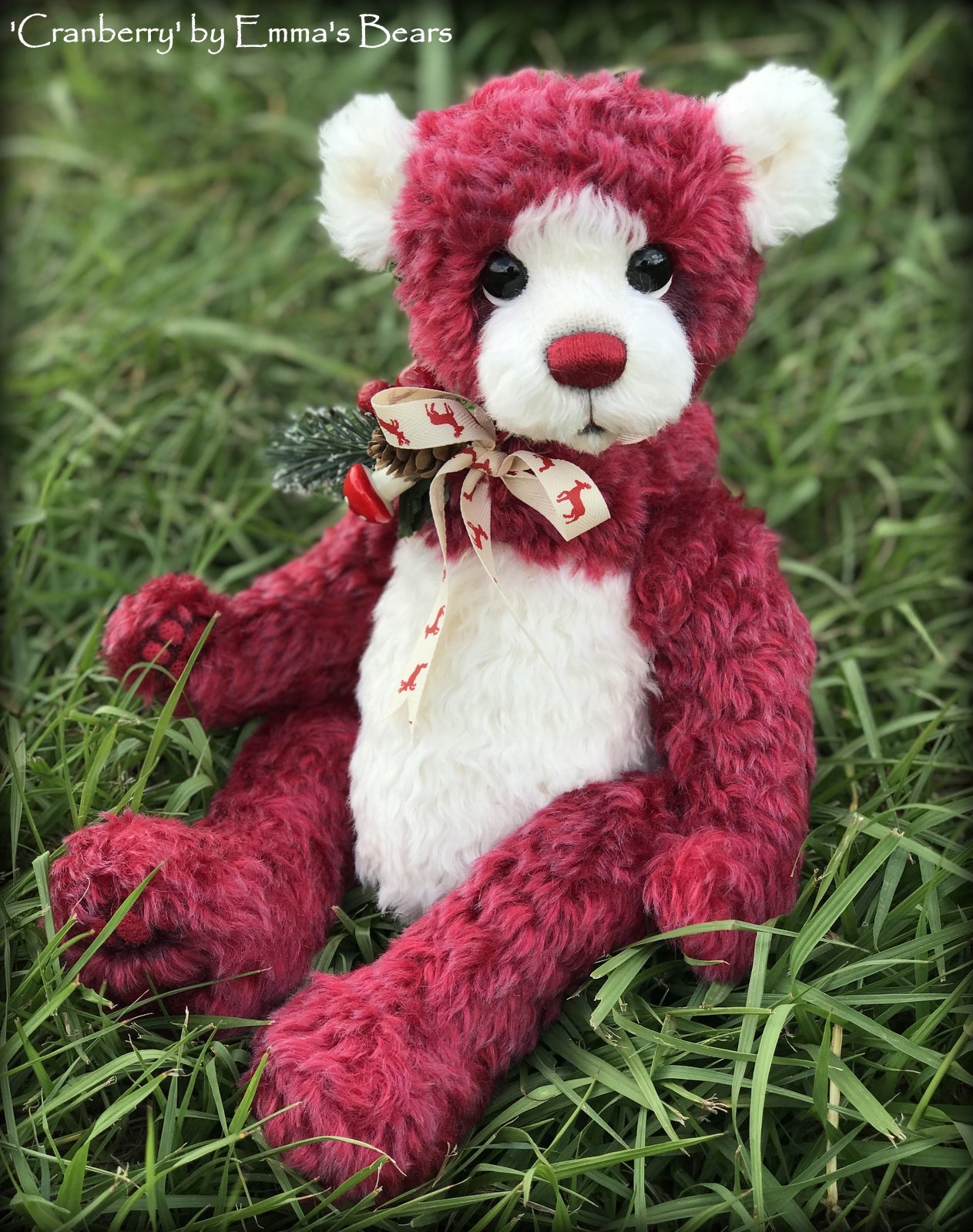 Cranberry - 15" hand dyed mohair Christmas artist bear by Emma's Bears - OOAK