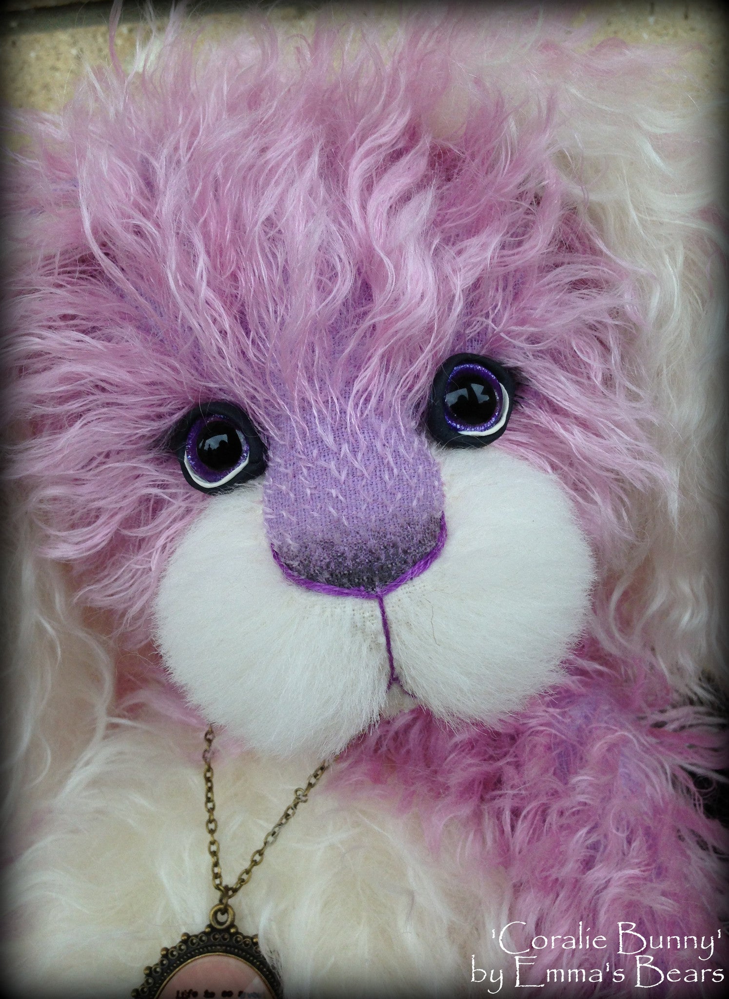 Coralie Bunny - 17" purple and white mohair artist bear  - OOAK by Emma's Bears