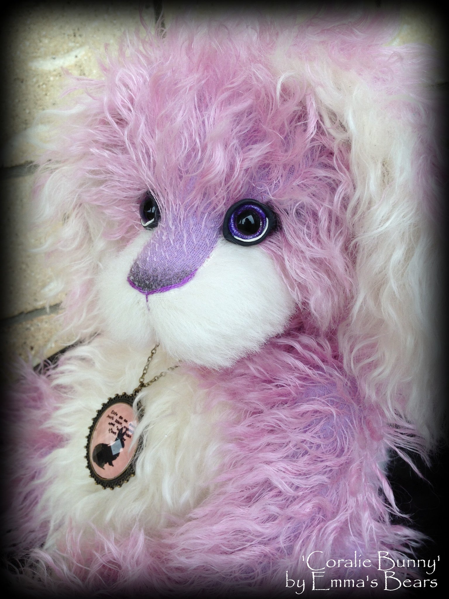 Coralie Bunny - 17" purple and white mohair artist bear  - OOAK by Emma's Bears