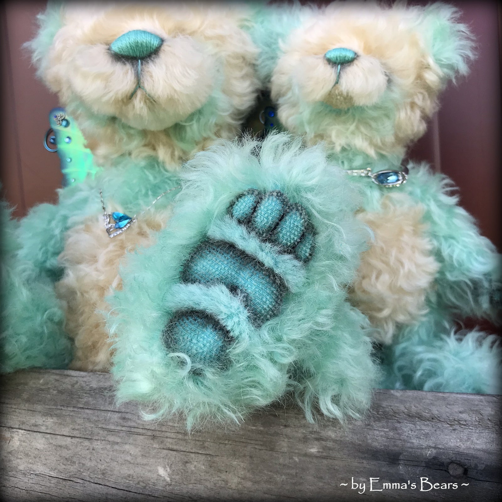 Waverly - 13" Hand dyed turquoise Butterfly Bear by Emma's Bears - OOAK