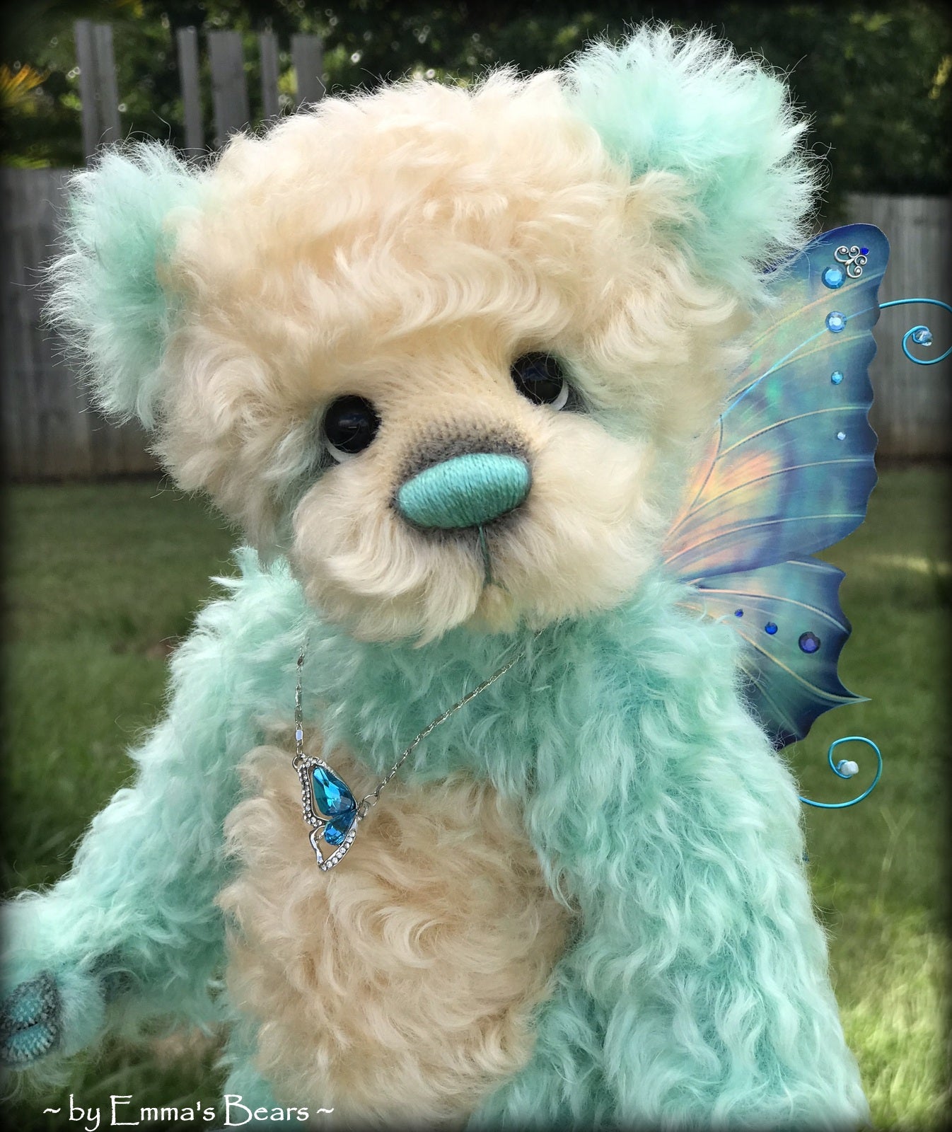 Waverly - 13" Hand dyed turquoise Butterfly Bear by Emma's Bears - OOAK