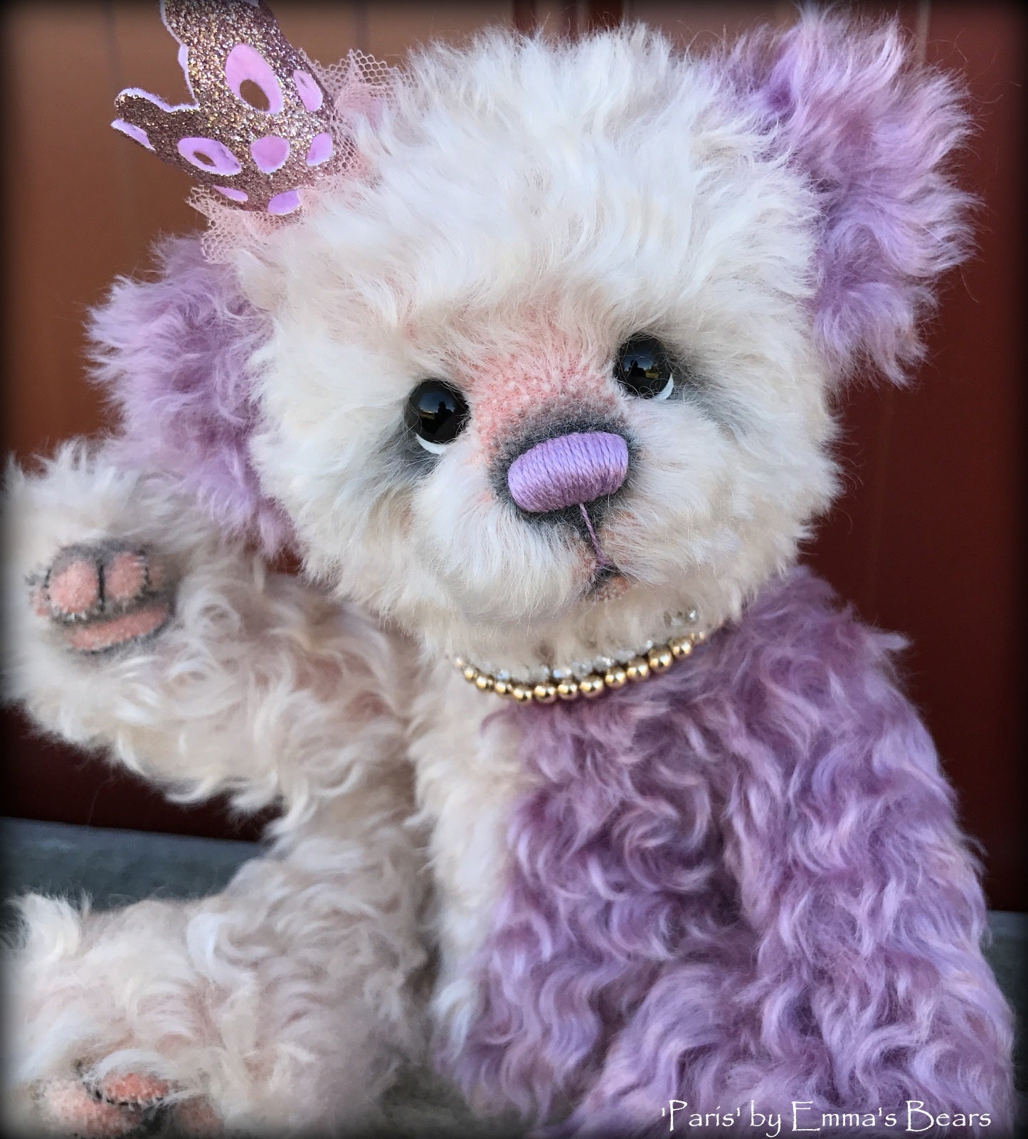 Paris- 12" hand dyed super curls mohair artist bear by Emma's Bears  - OOAK